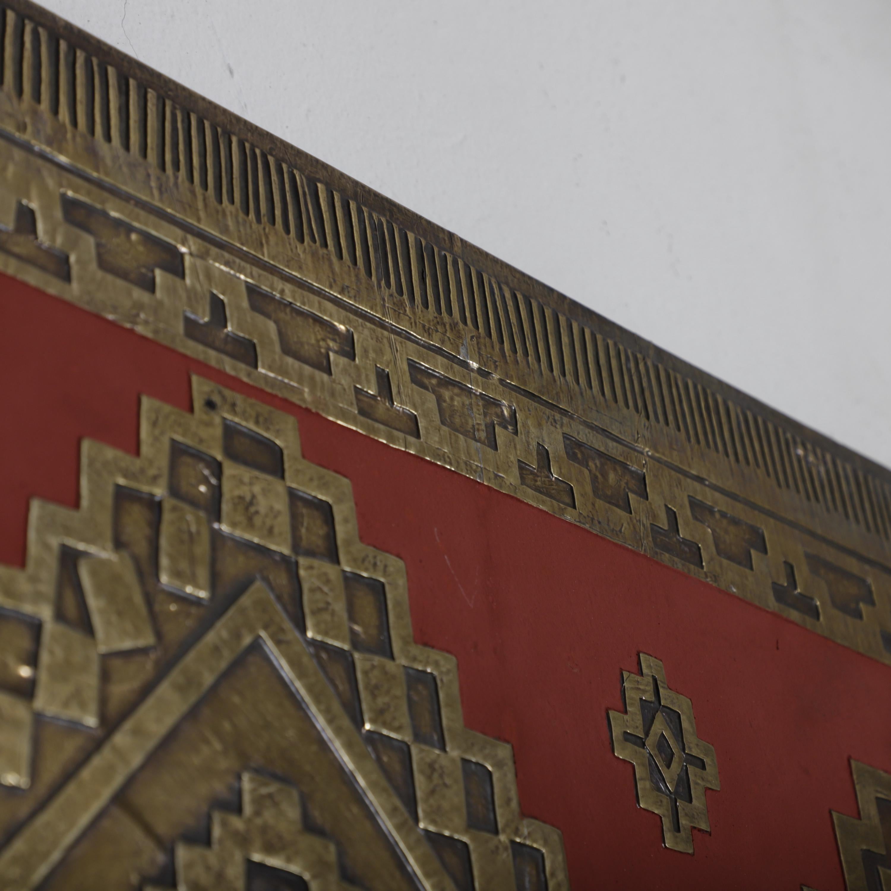 Handmade Moroccan Geometric Brass Wall Art – Red & Gold