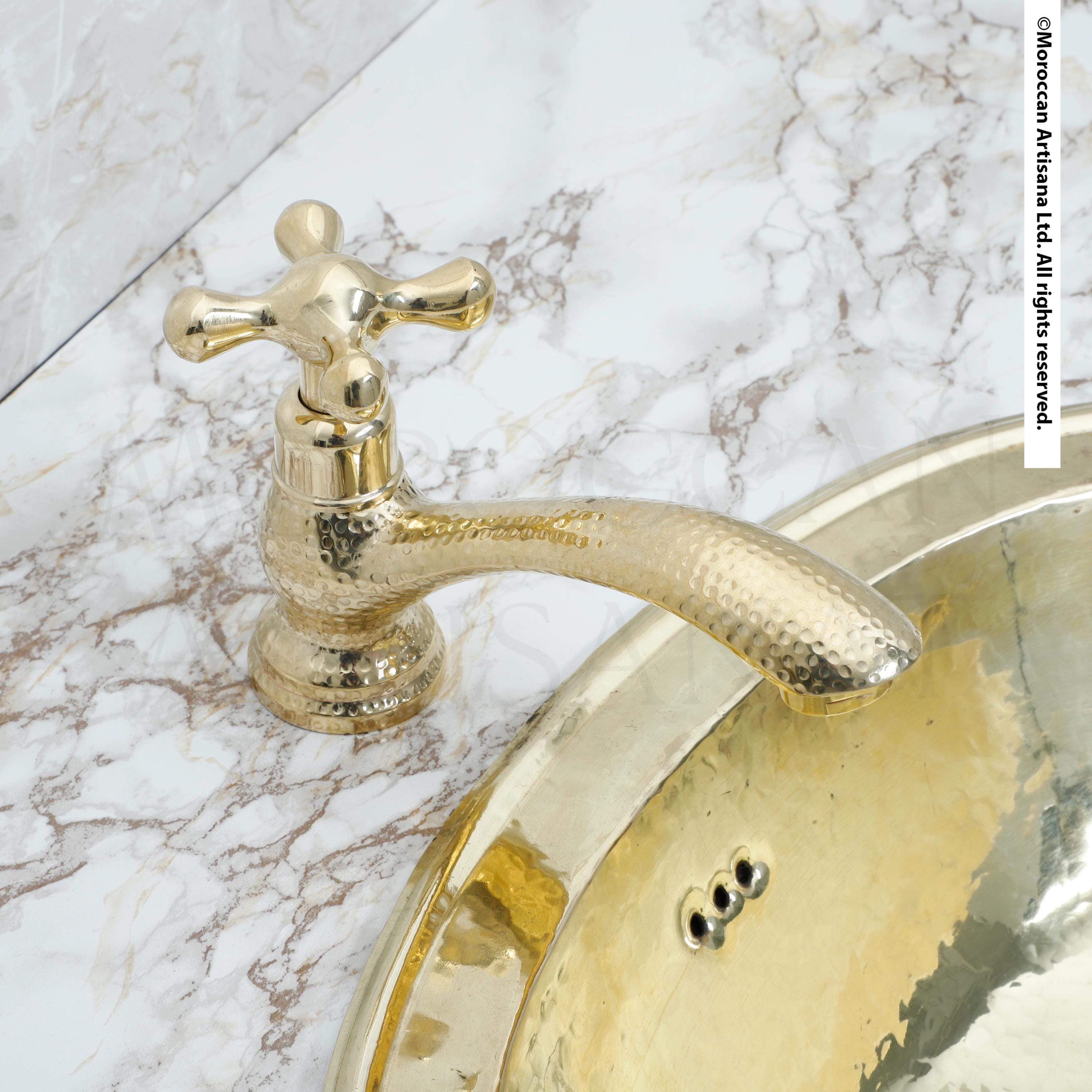 Handcrafted Bathroom Brass Faucet – Hammered Unlacquered Design