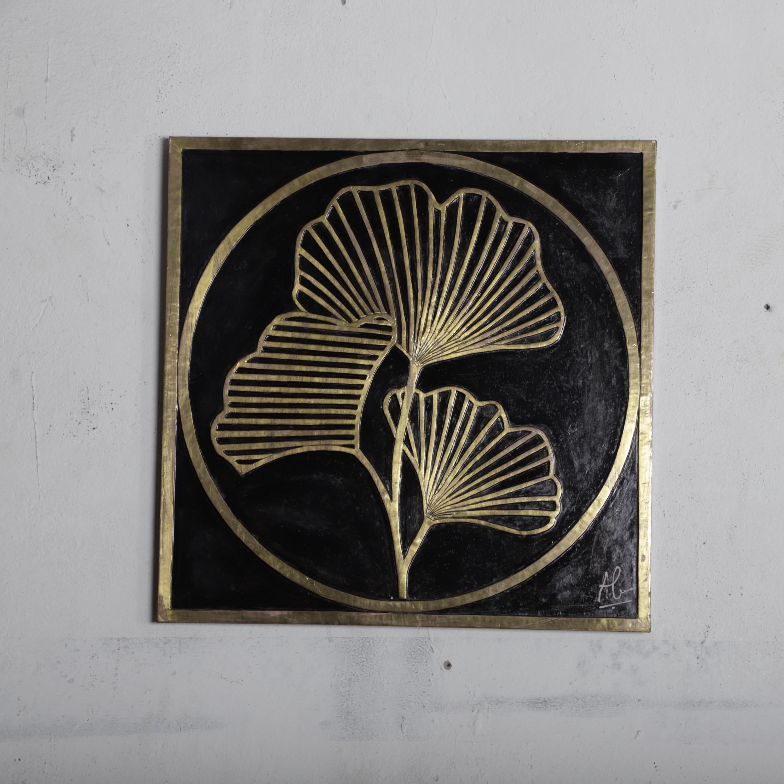 Gold Ginkgo Leaf Wall Art – Handcrafted Botanical Brass Panel