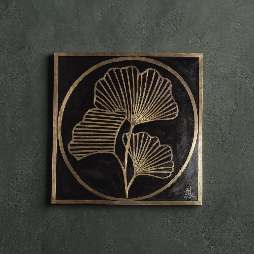 Gold Ginkgo Leaf Wall Art – Handcrafted Botanical Brass Panel