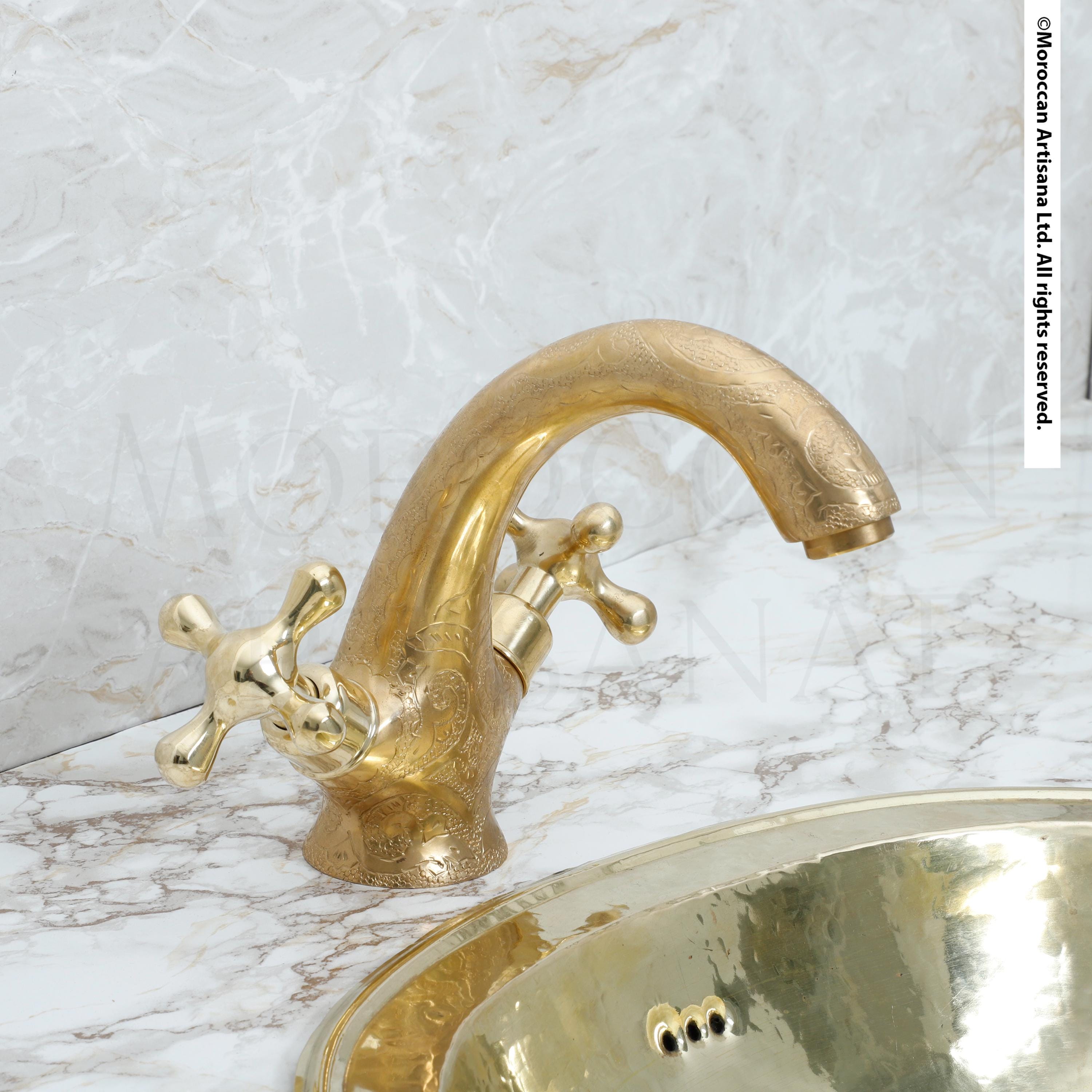 Elegant Engraved Brass Faucet – Handmade Moroccan Design