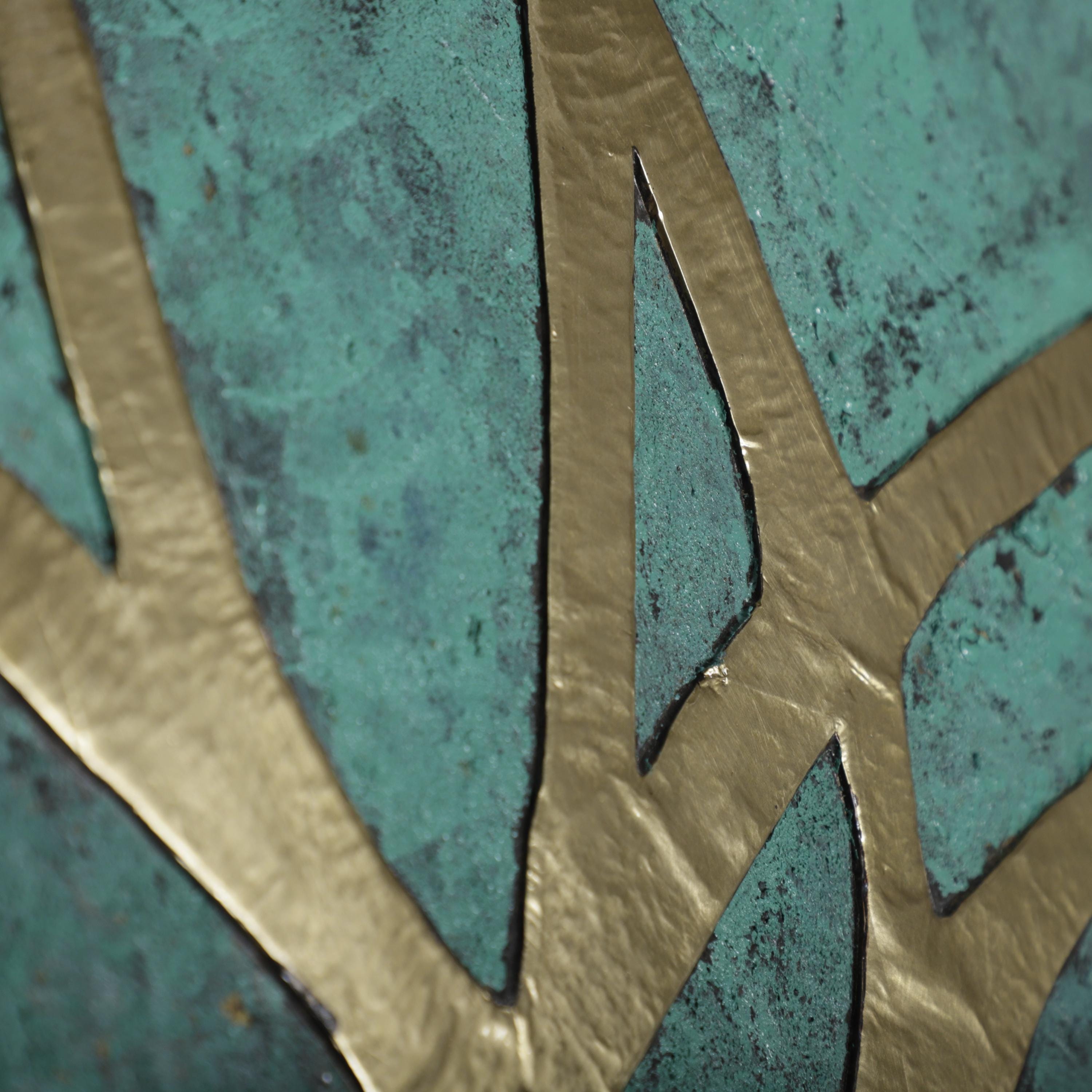 Abstract Brass Tree Wall Art – Handmade Blue Patina Metal Artwork for Living Room