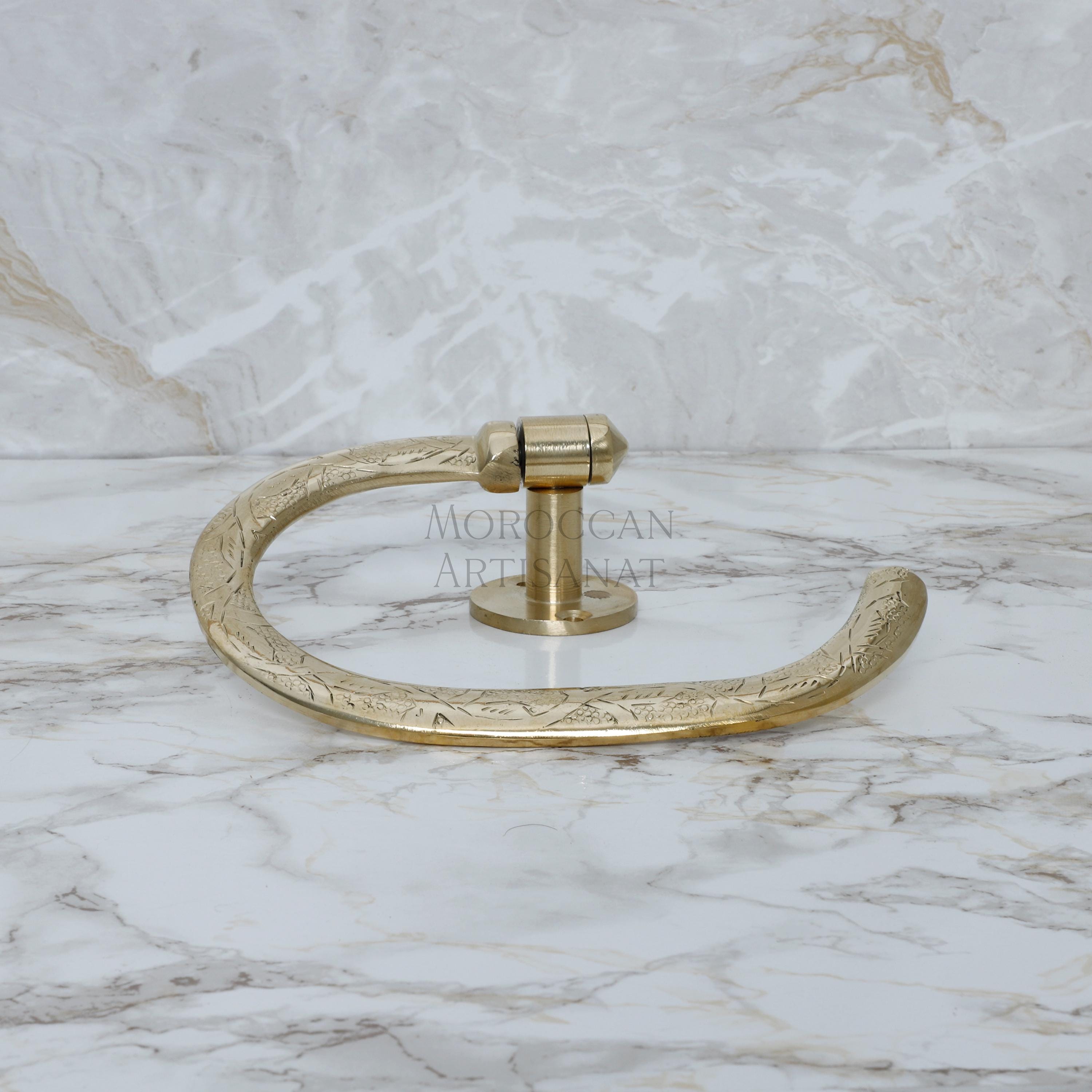 Handmade Brass Towel Holder – Moroccan Engraved Wall-Mounted Ring