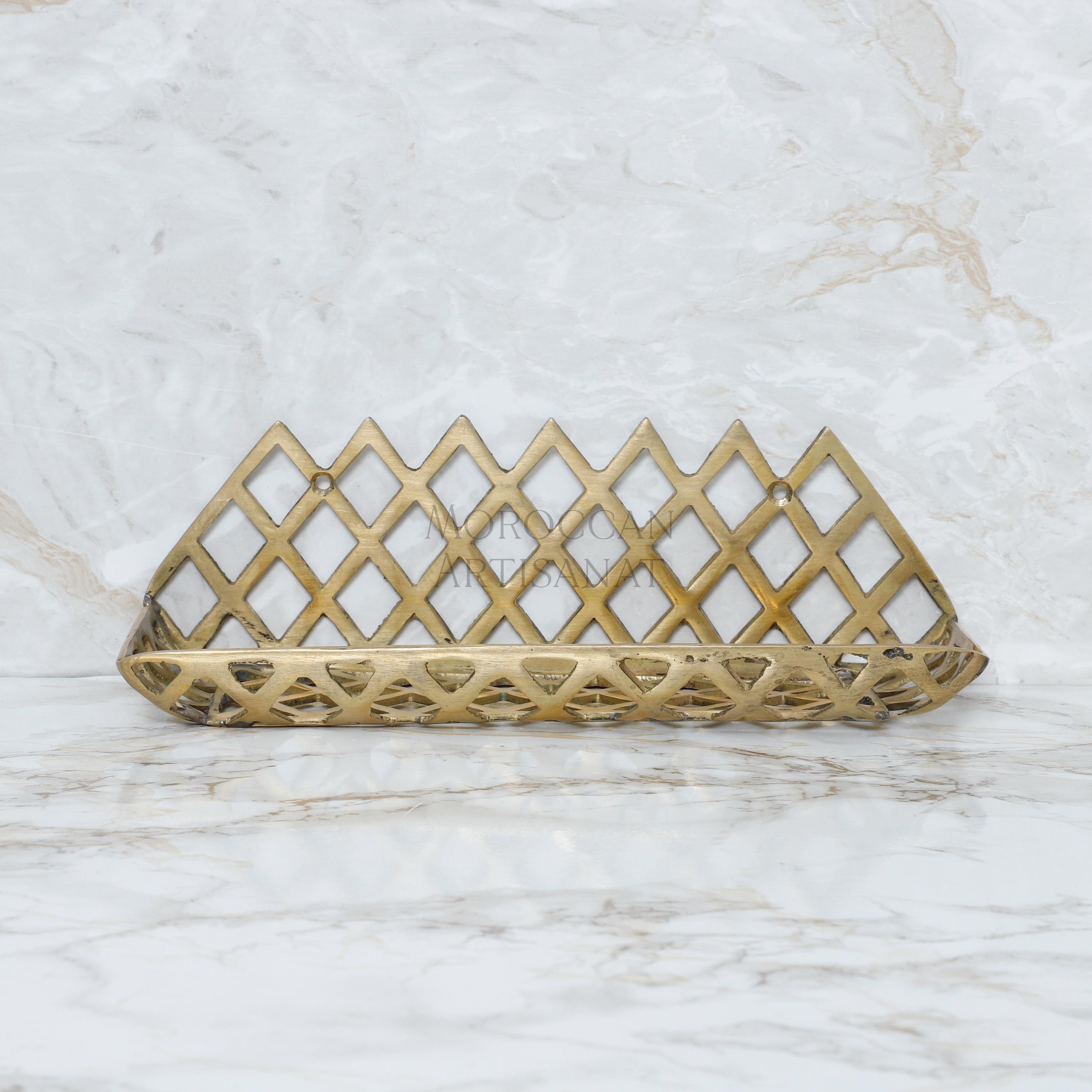 Handcrafted Brass Wall Shelf – Moroccan Lattice Design