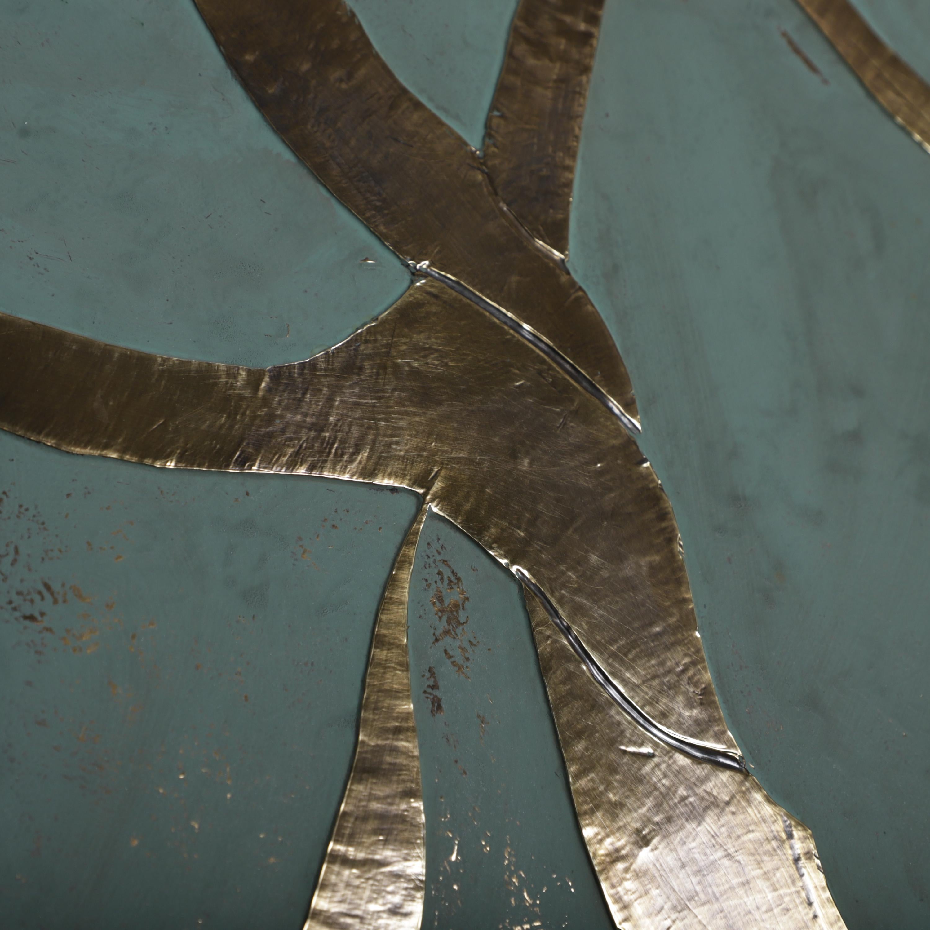 Gold Tree Artwork Wall Decor – Brass on Blue Panel