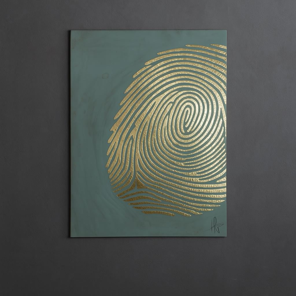 Brass Fingerprint Wall Art – Handcrafted Teal Panel 56x80 cm