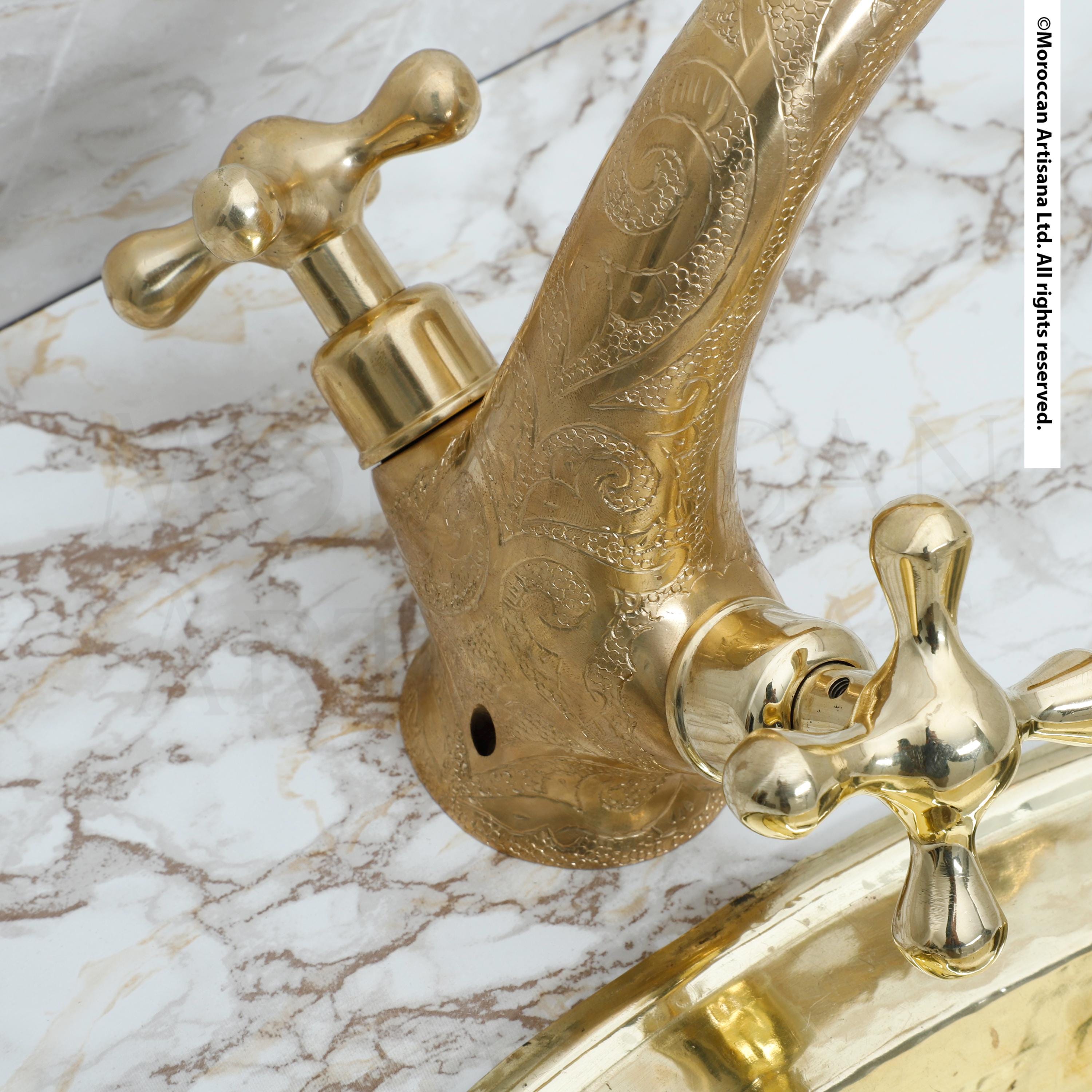 Elegant Engraved Brass Faucet – Handmade Moroccan Design