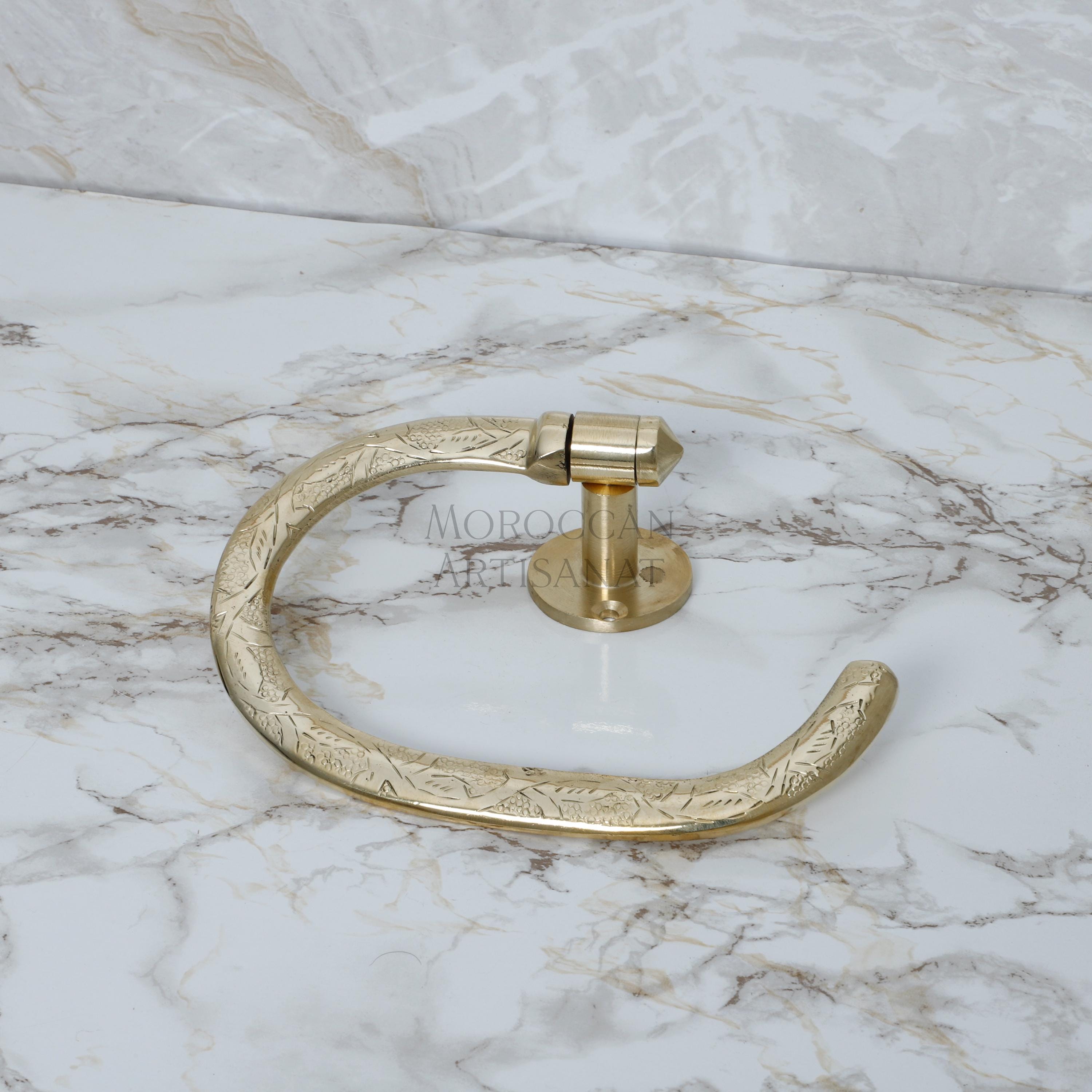 Handmade Brass Towel Holder – Moroccan Engraved Wall-Mounted Ring