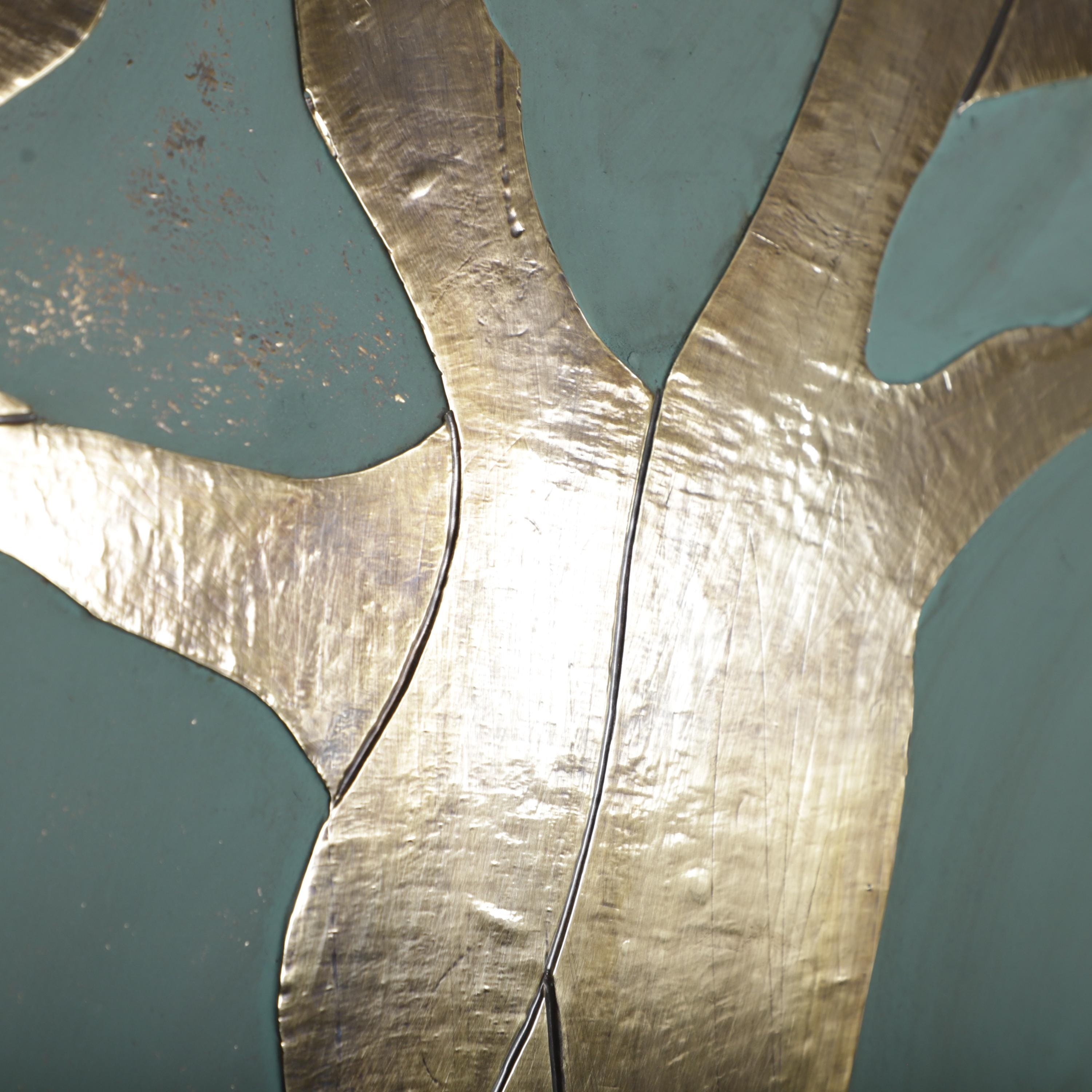 Gold Tree Artwork Wall Decor – Brass on Blue Panel