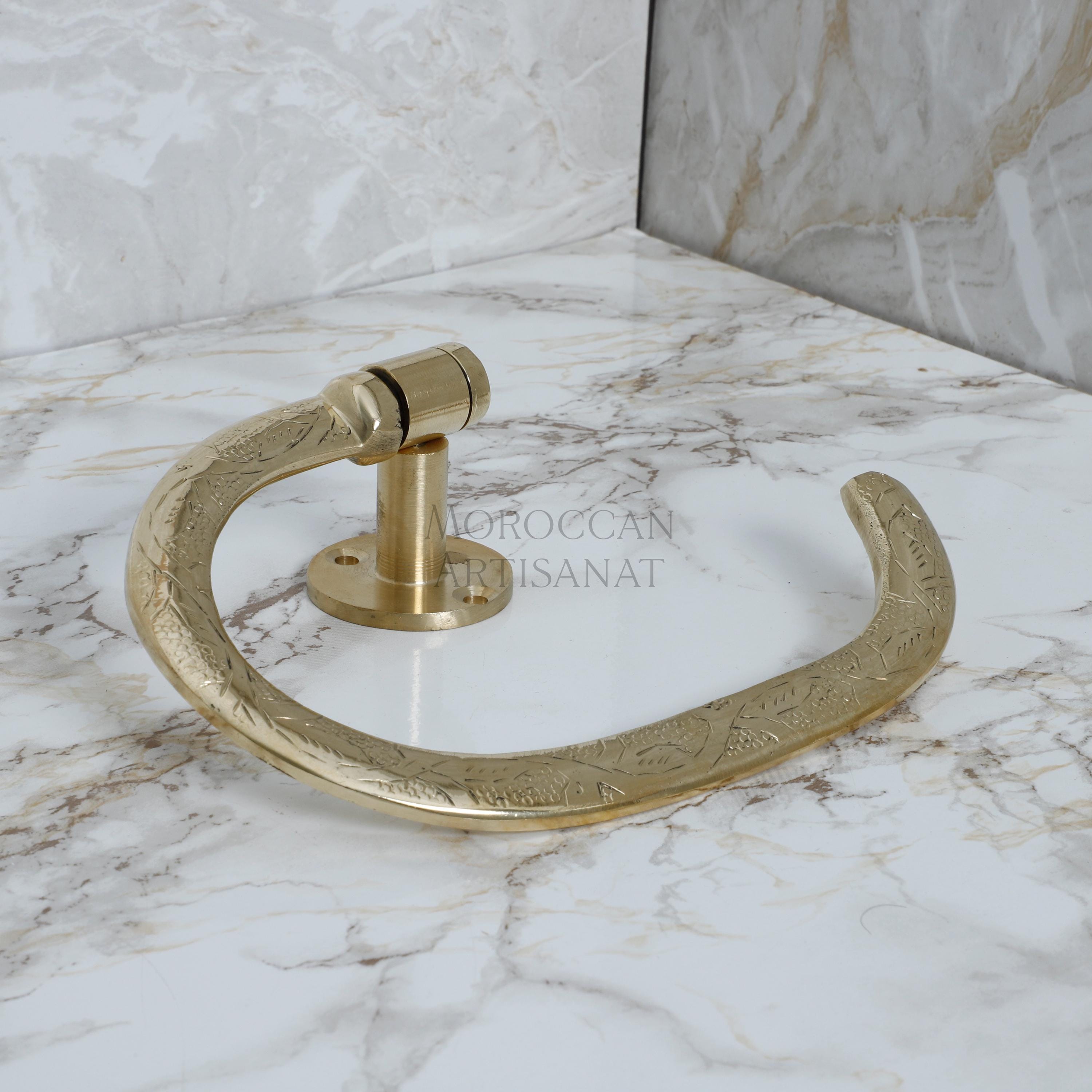 Handmade Brass Towel Holder – Moroccan Engraved Wall-Mounted Ring