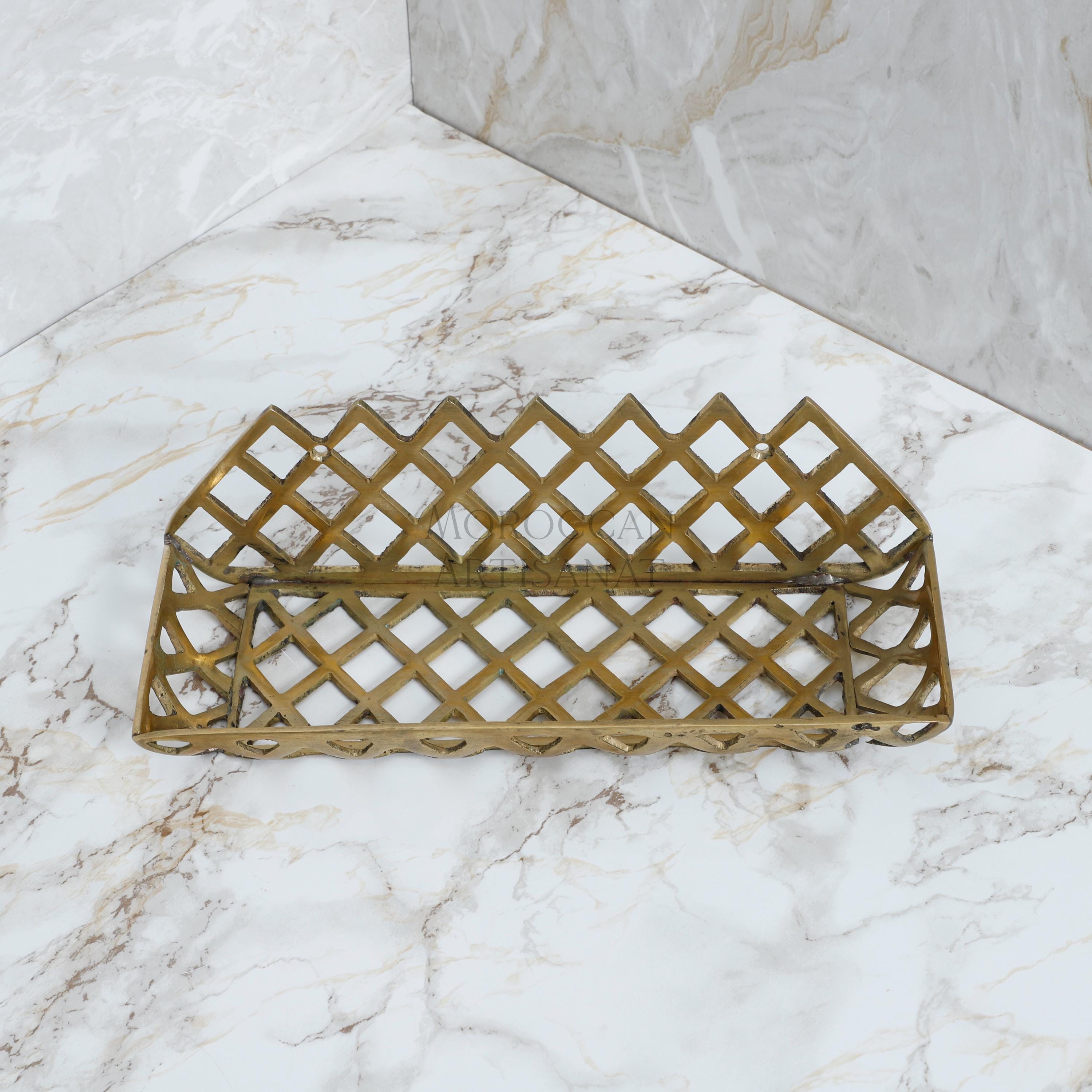 Handcrafted Brass Wall Shelf – Moroccan Lattice Design