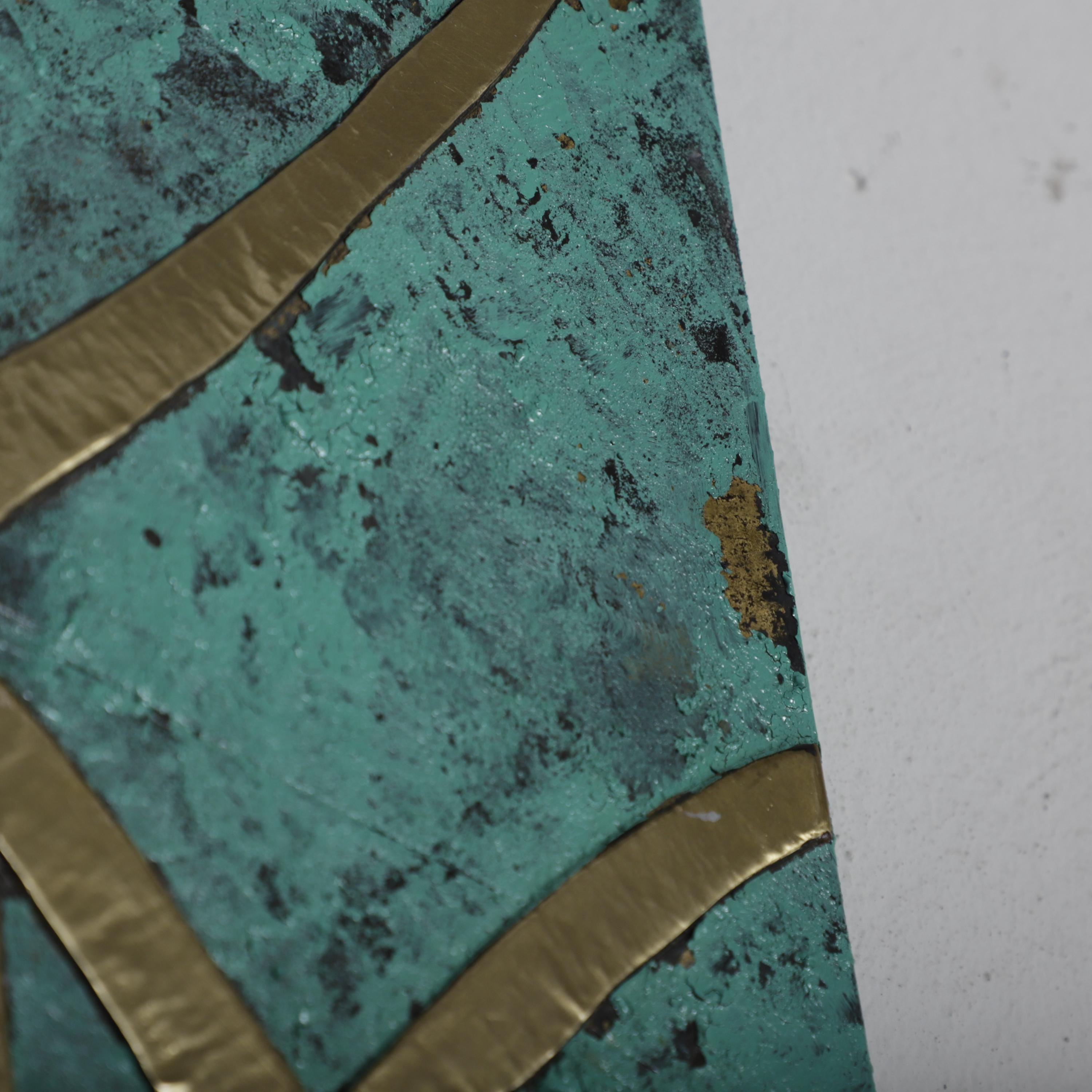 Abstract Brass Tree Wall Art – Handmade Blue Patina Metal Artwork for Living Room