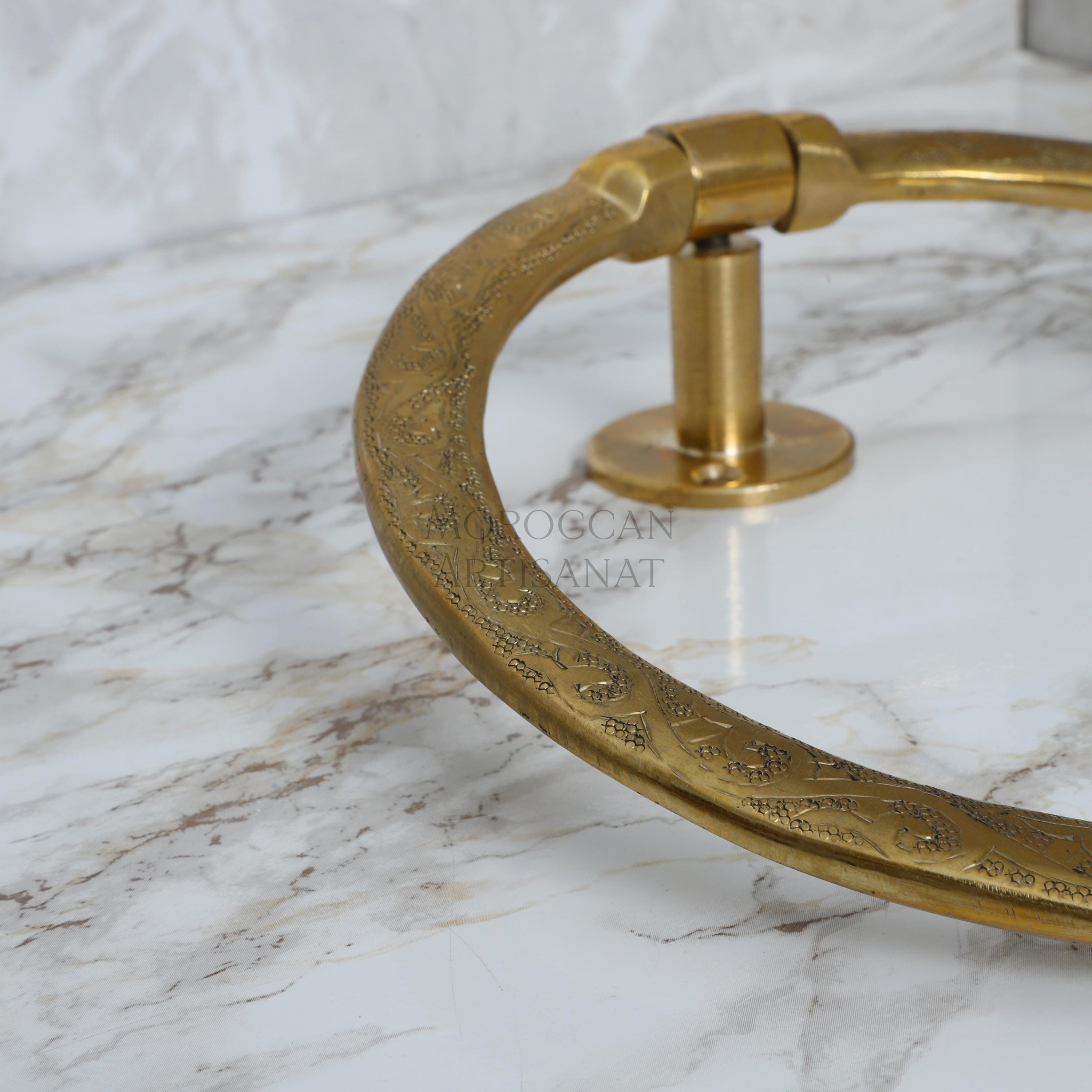 Hand-Engraved Brass Towel Ring – Moroccan Wall-Mounted Holder
