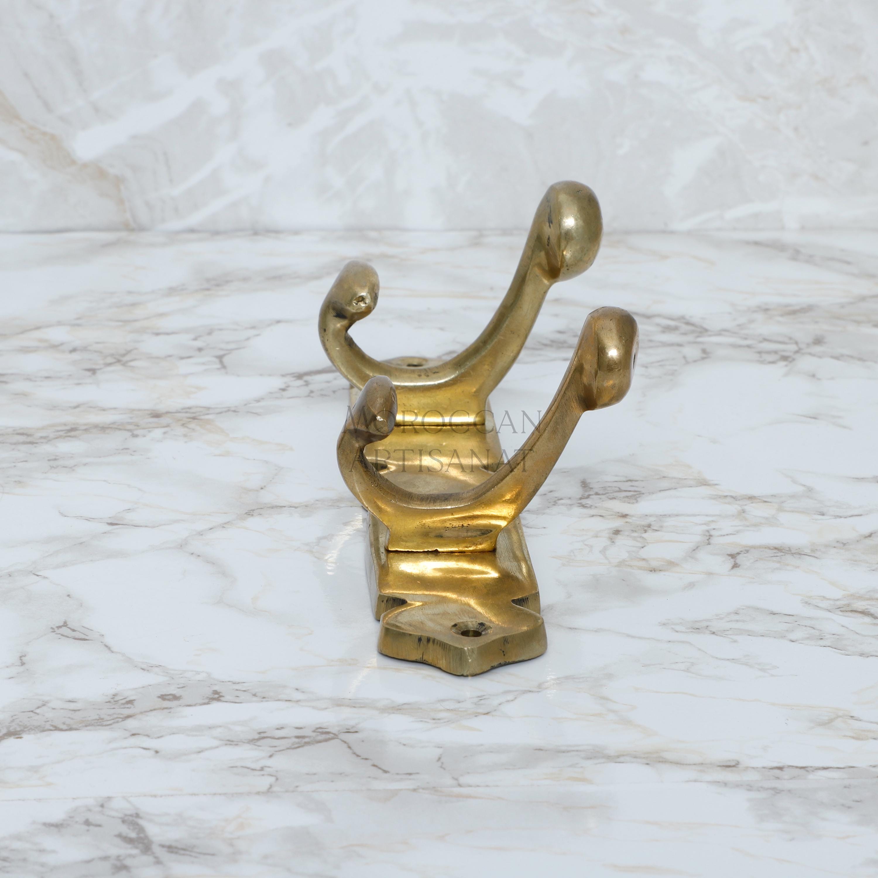 Handmade Brass Double Towel Hook – Rustic Wall-Mounted Organizer