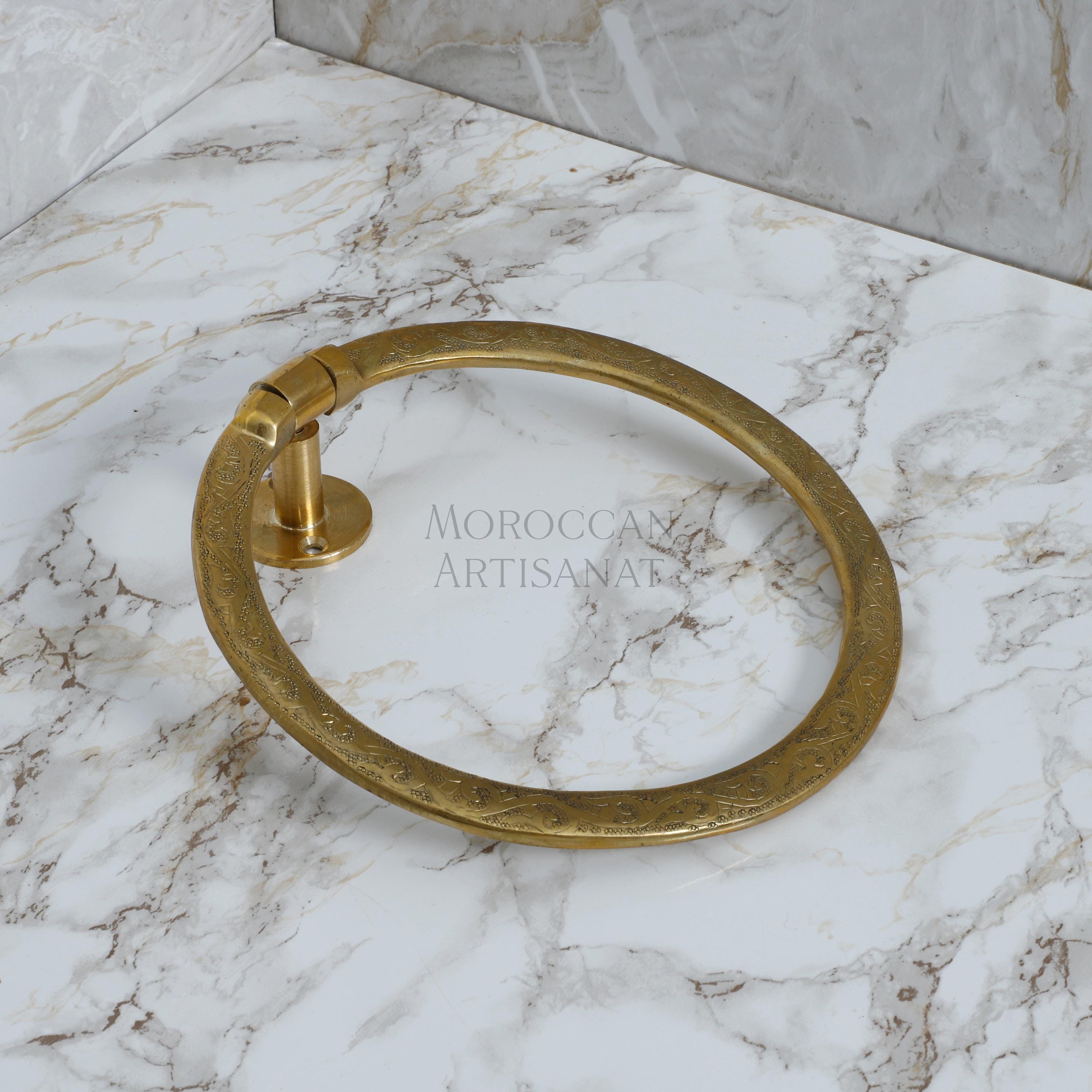 Hand-Engraved Brass Towel Ring – Moroccan Wall-Mounted Holder