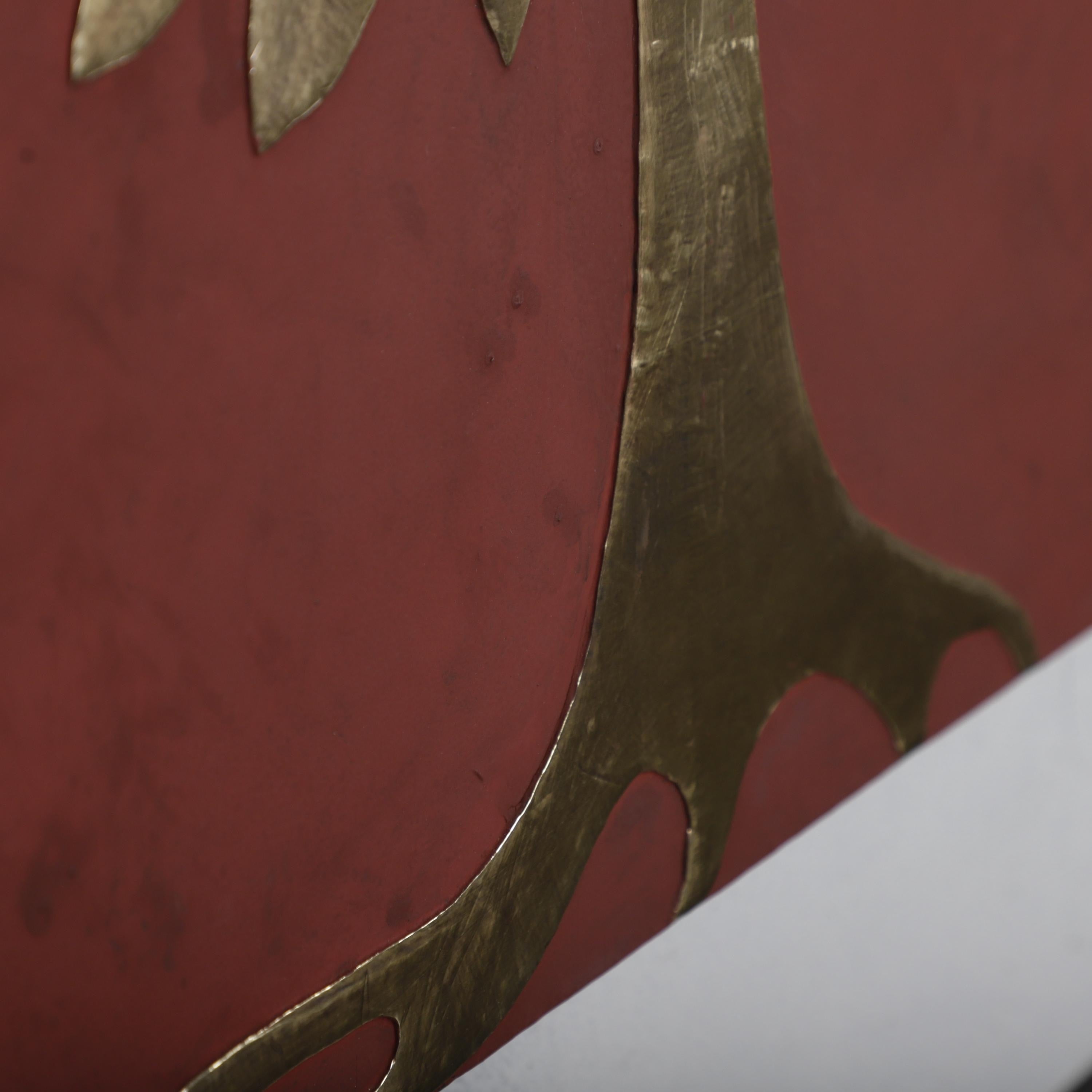 Handmade Gold Tree Artwork – Brass Wall Decor on Terracotta Panel