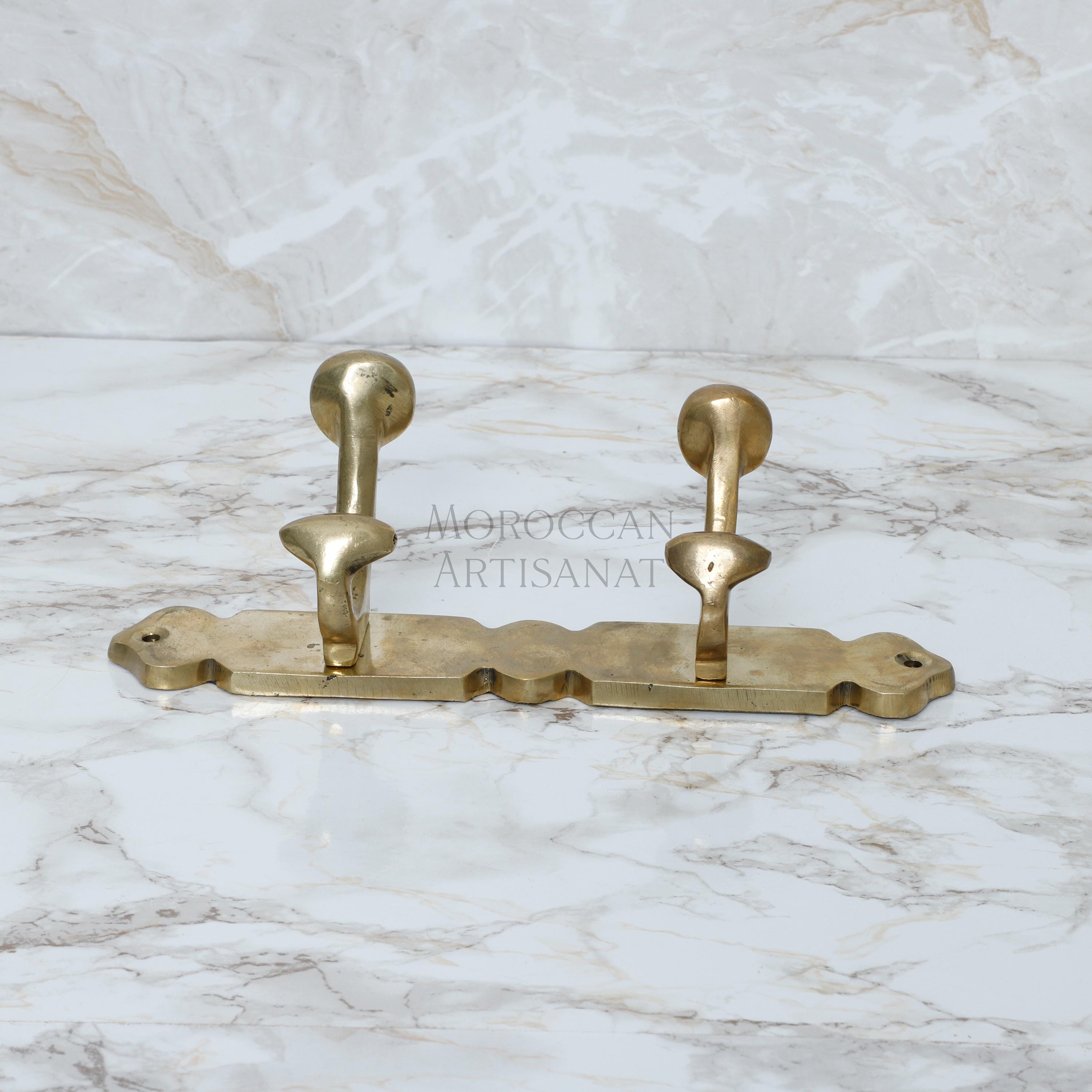 Handmade Brass Double Towel Hook – Rustic Wall-Mounted Organizer