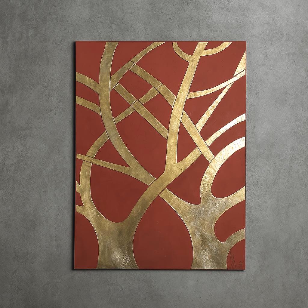 Abstract Branch Brass Wall Art – Handmade Terracotta Panel