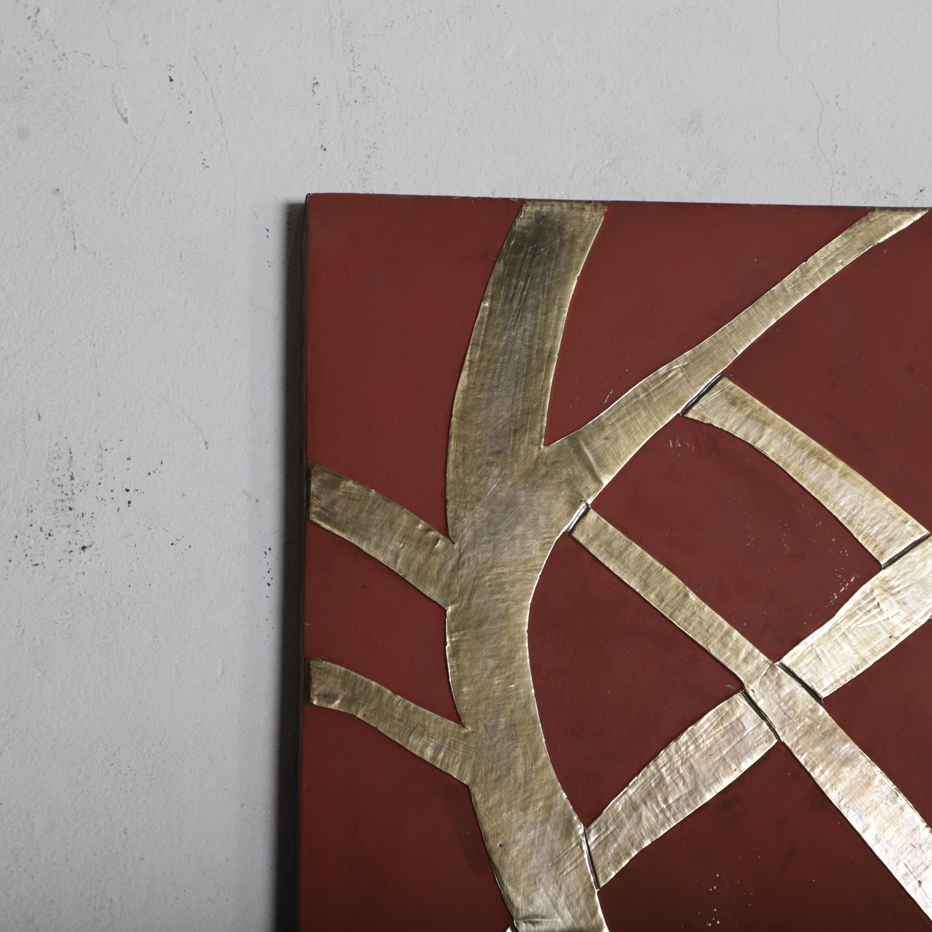 Abstract Branch Brass Wall Art – Handmade Terracotta Panel