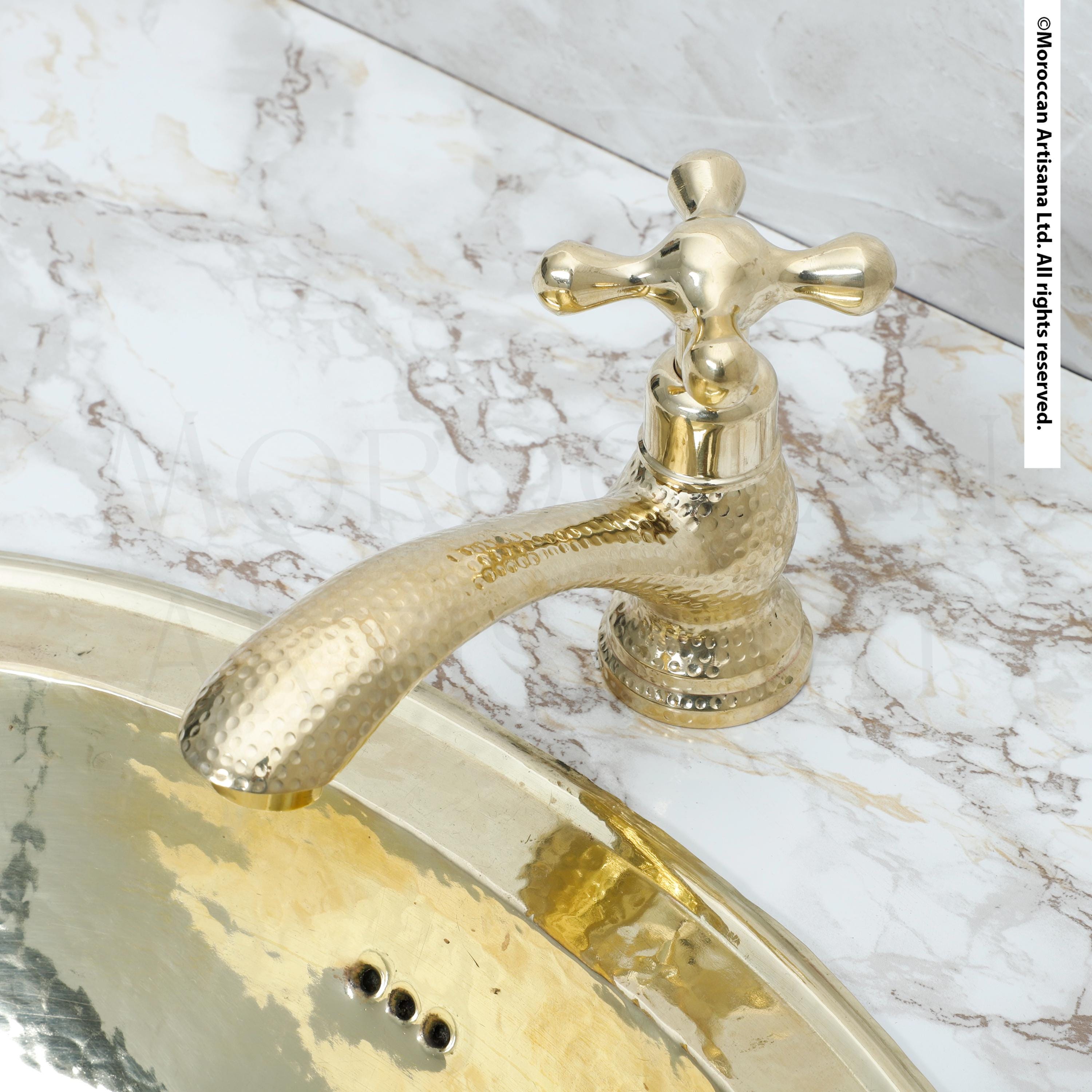 Handcrafted Bathroom Brass Faucet – Hammered Unlacquered Design