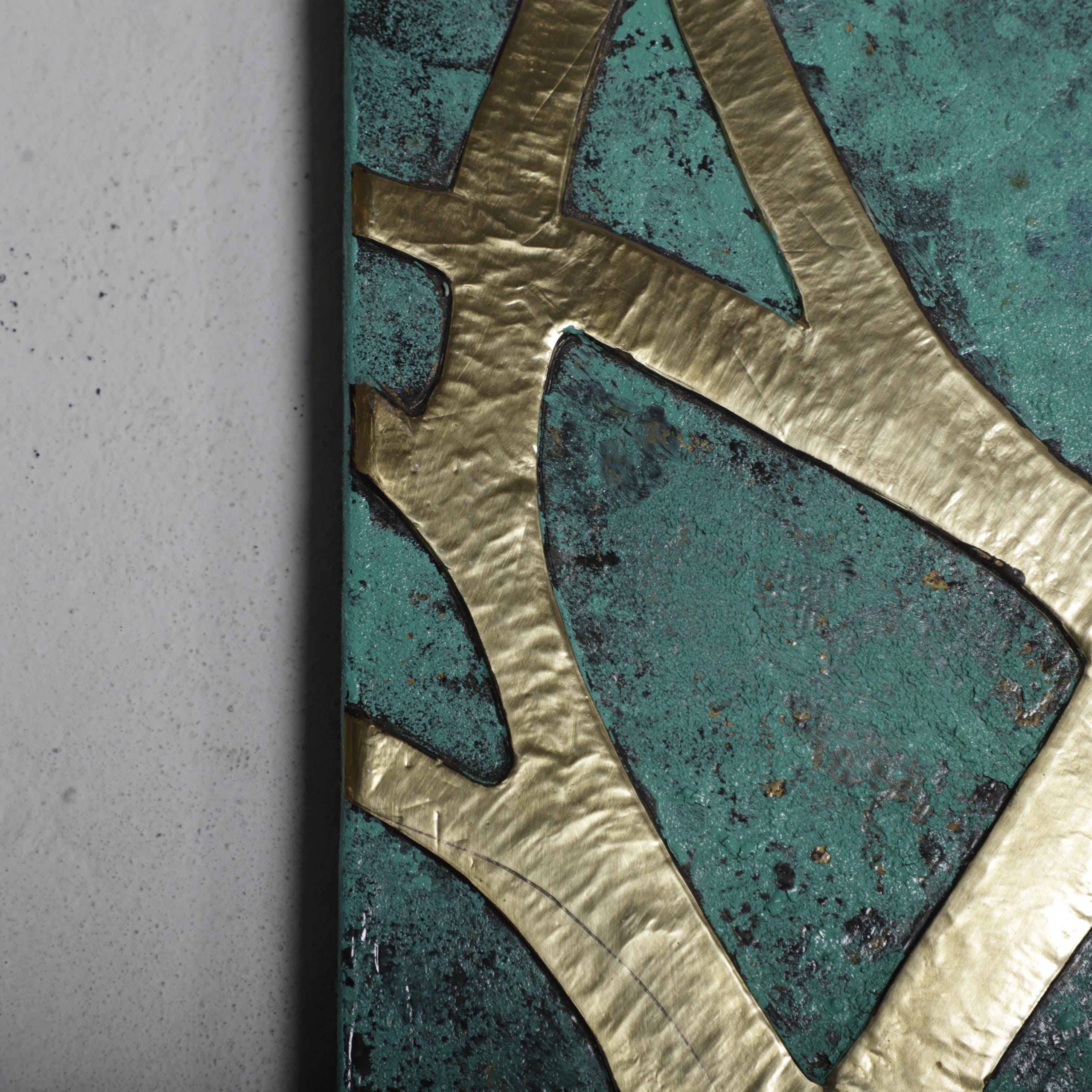 Abstract Brass Tree Wall Art – Handmade Blue Patina Metal Artwork for Living Room