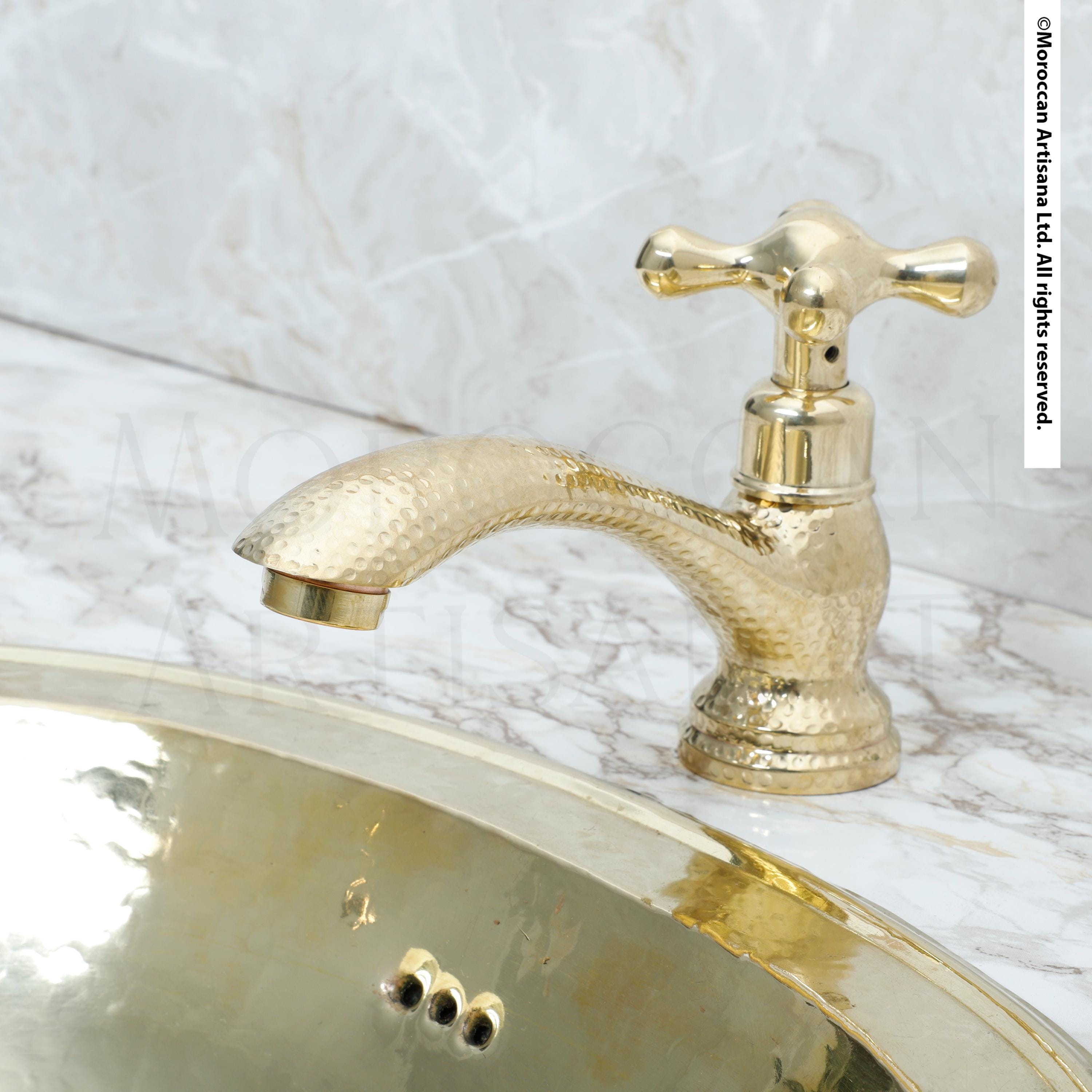 Handcrafted Bathroom Brass Faucet – Hammered Unlacquered Design