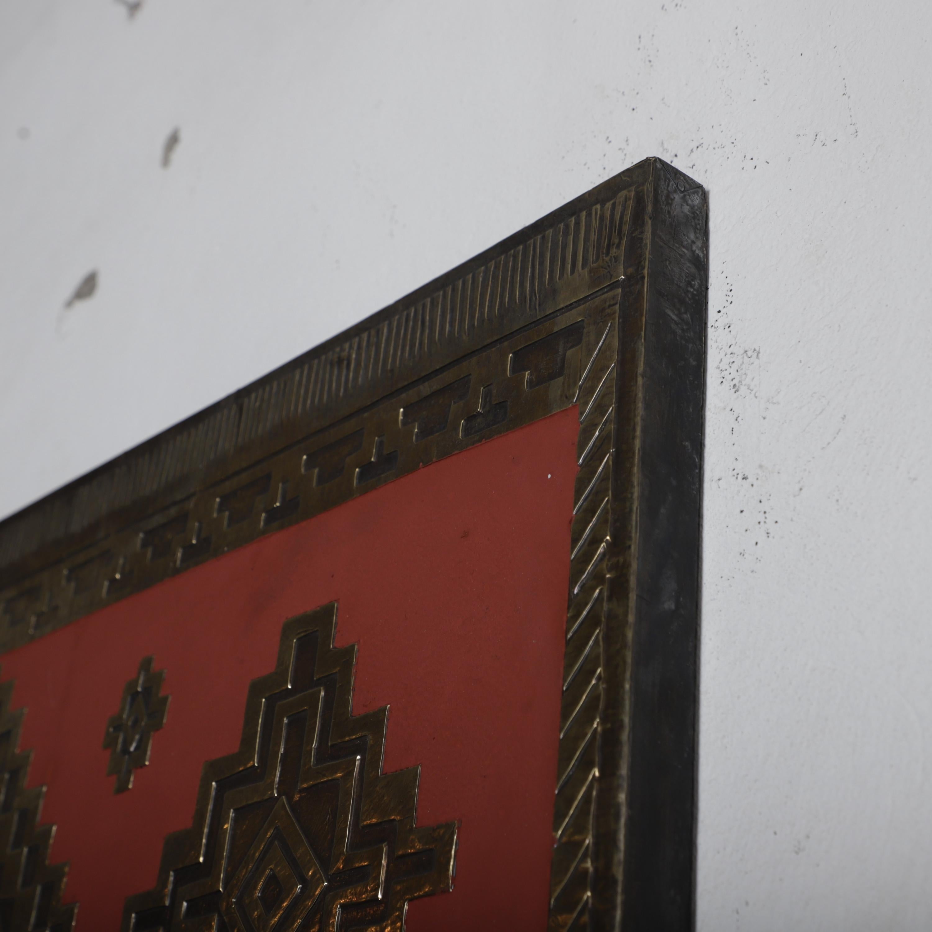 Handmade Moroccan Geometric Brass Wall Art – Red & Gold