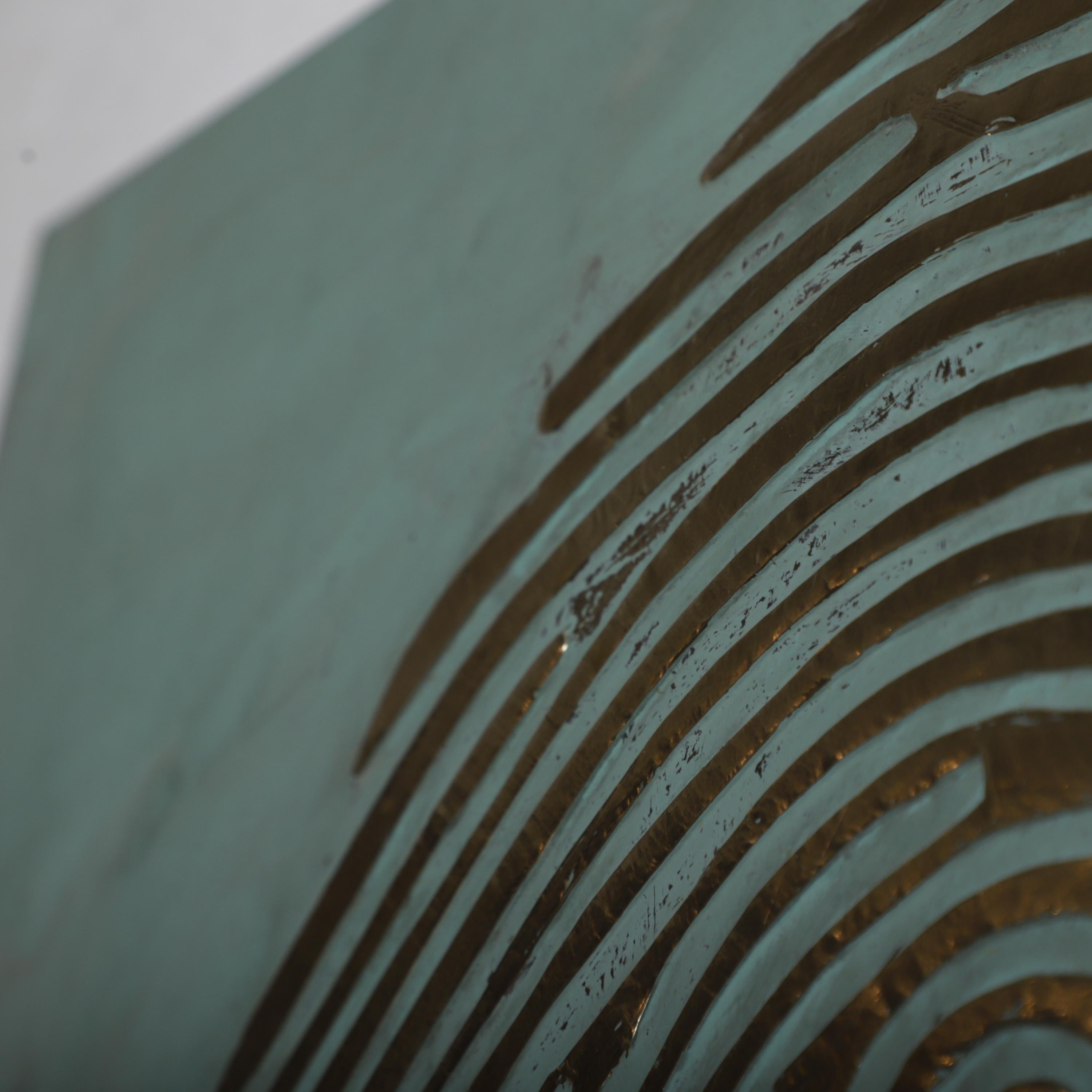 Brass Fingerprint Wall Art – Handcrafted Teal Panel 56x80 cm