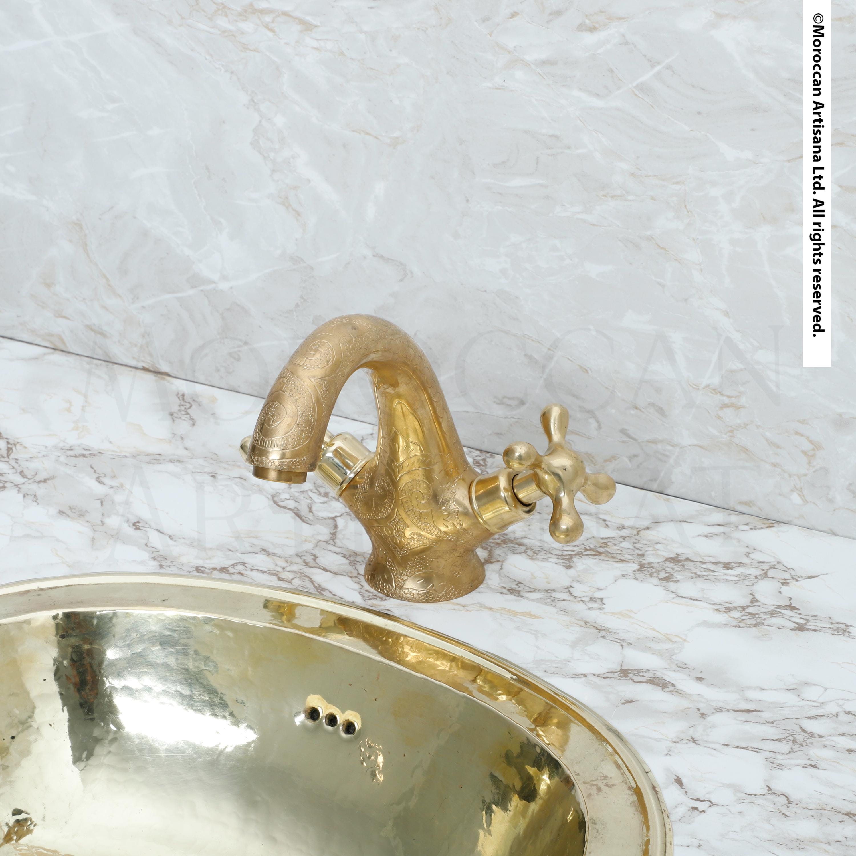 Elegant Engraved Brass Faucet – Handmade Moroccan Design