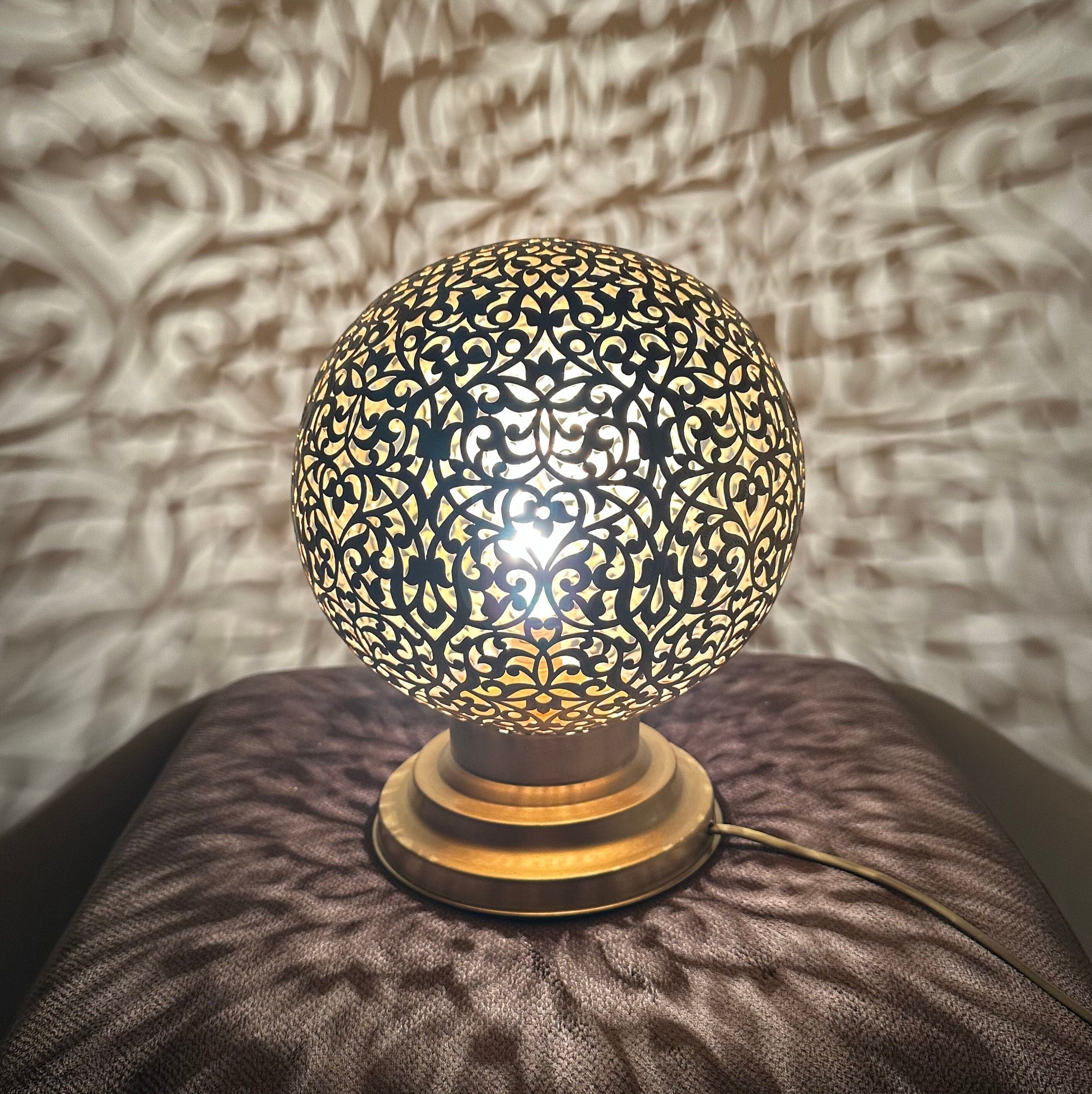 Moroccan Brass Table Lamp with Intricate Patterns