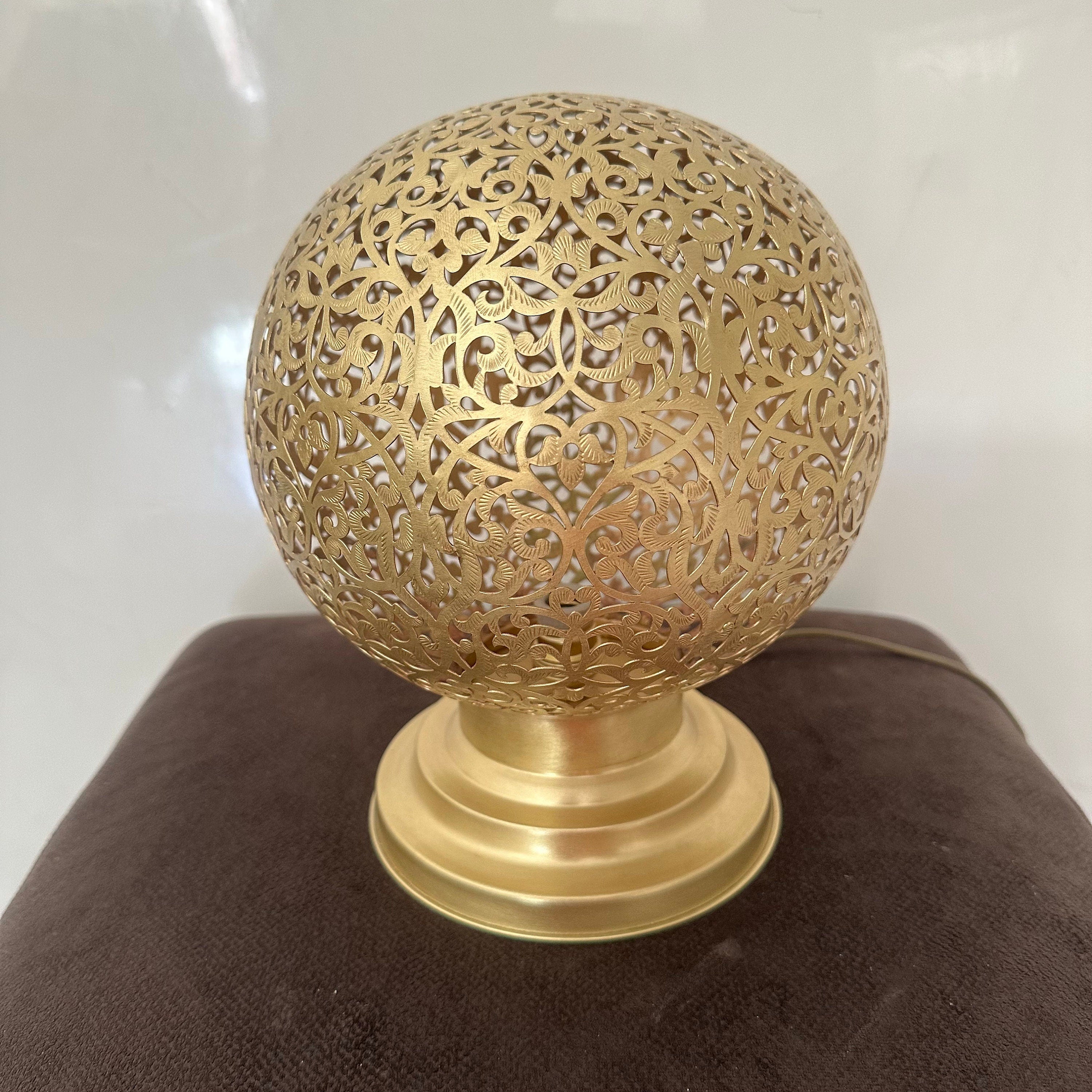 Moroccan Brass Table Lamp with Intricate Patterns