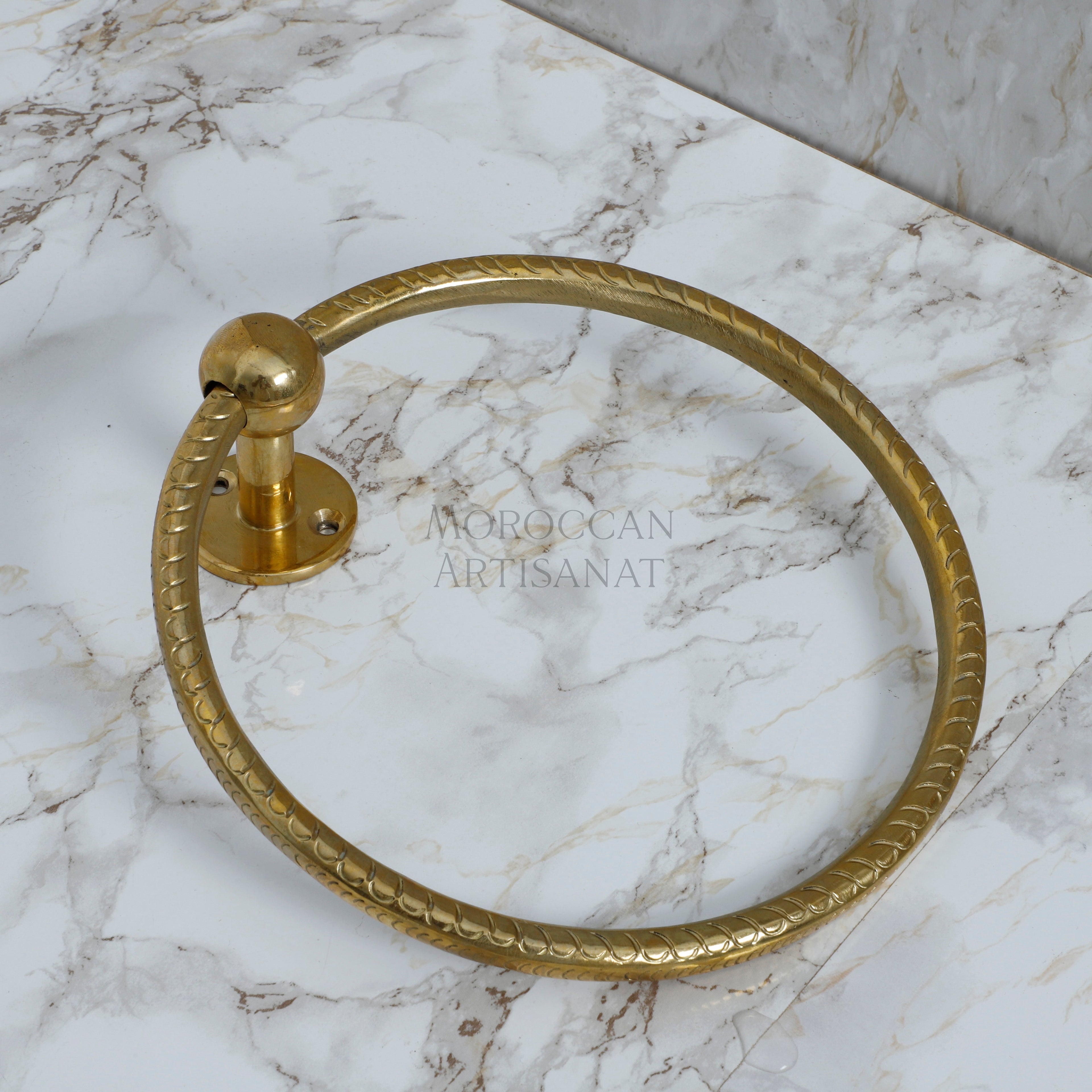 Engraved Brass Towel Ring – Moroccan Handmade Bathroom Fixture