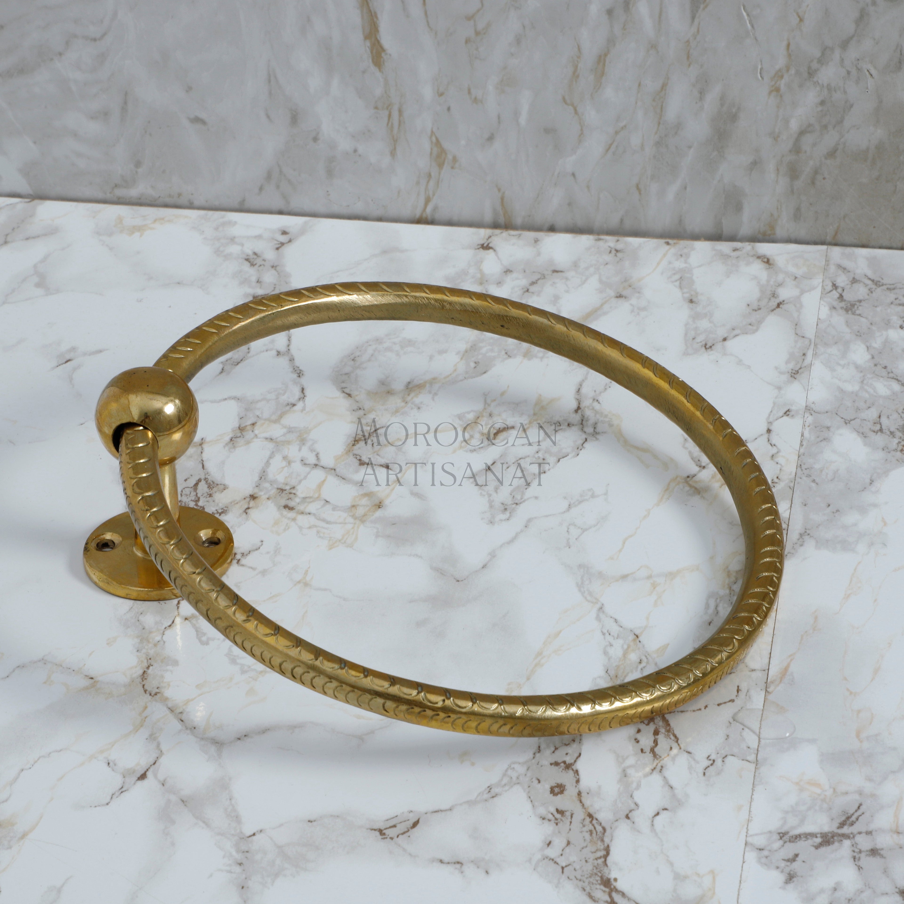Engraved Brass Towel Ring – Moroccan Handmade Bathroom Fixture
