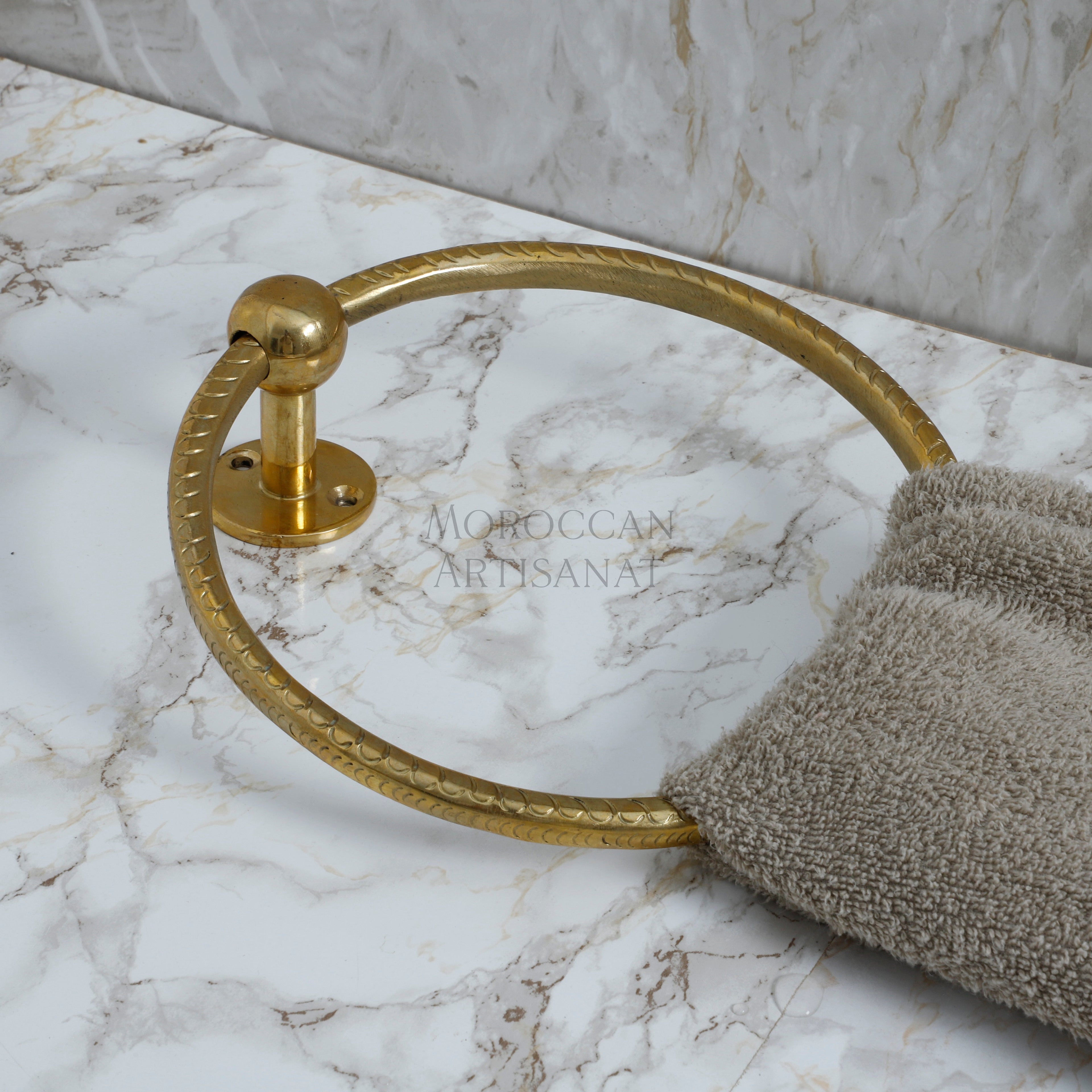 Engraved Brass Towel Ring – Moroccan Handmade Bathroom Fixture
