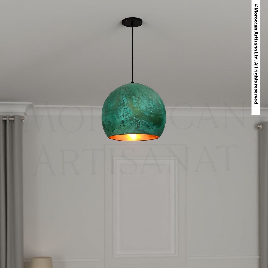 Handmade Brass Dome Light – Oxidized Green Pendant Lamp
