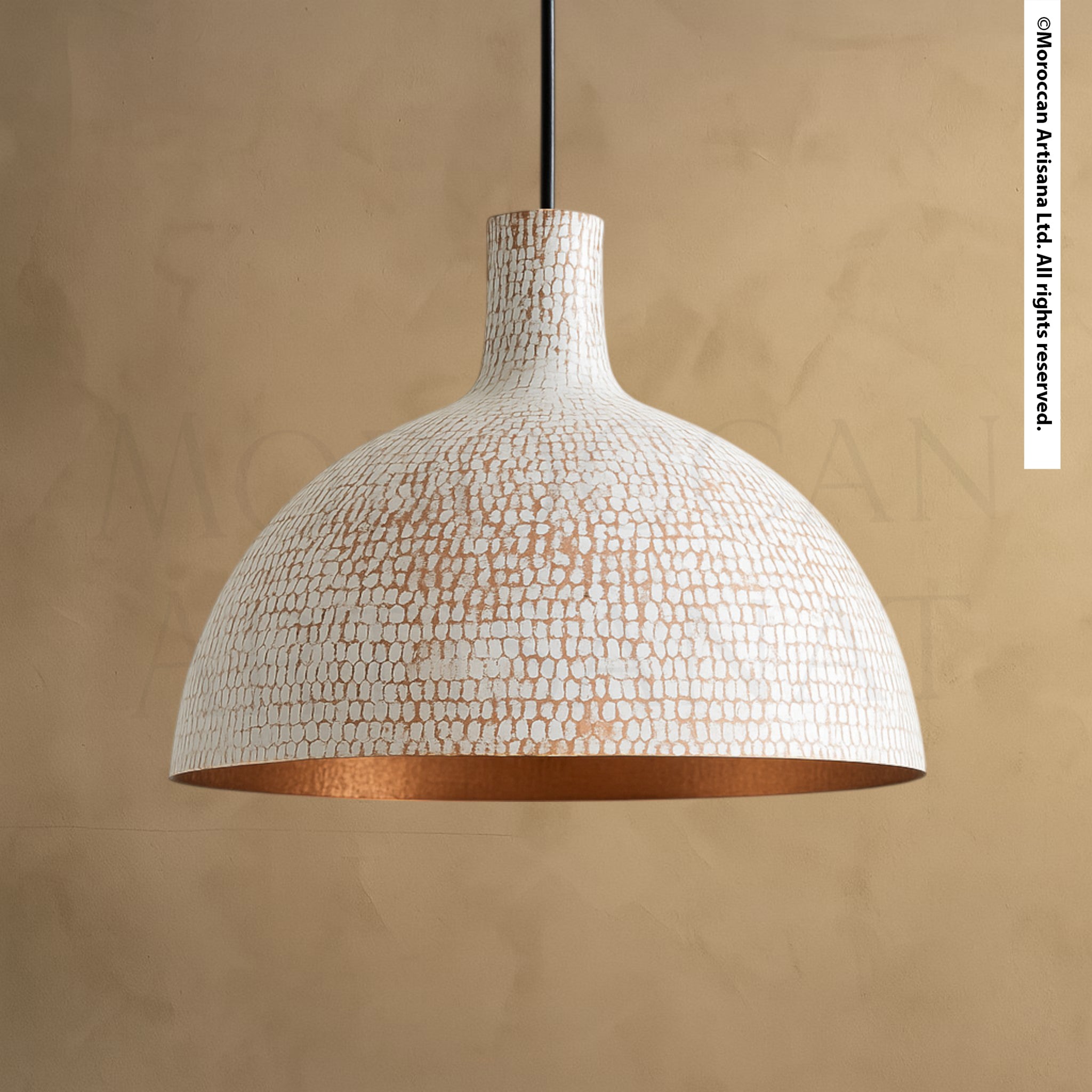 Handcrafted White Brass Pendant Light – Moroccan Artisan Dome