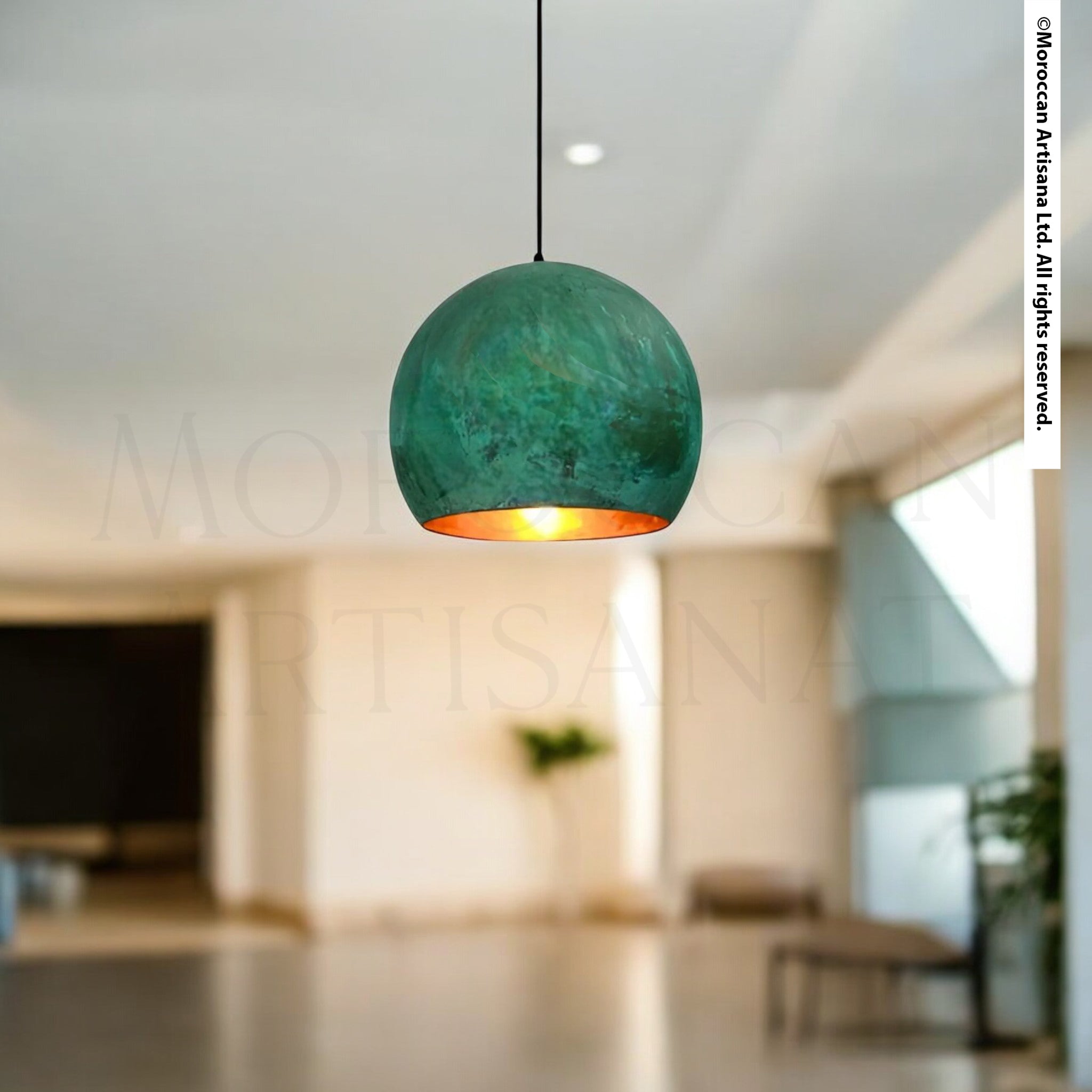 Handmade Brass Dome Light – Oxidized Green Pendant Lamp