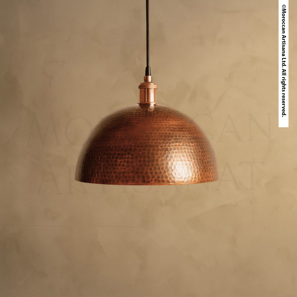 Handcrafted Copper Dome Pendant Light – Moroccan Hammered Ceiling Lamp