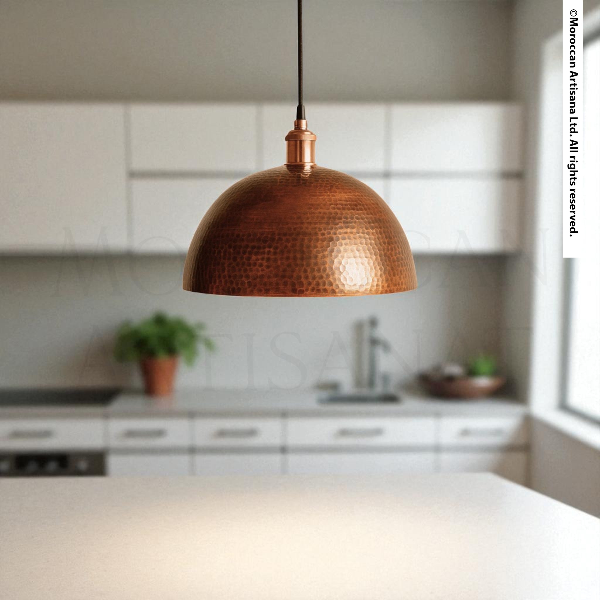 Handcrafted Copper Dome Pendant Light – Moroccan Hammered Ceiling Lamp
