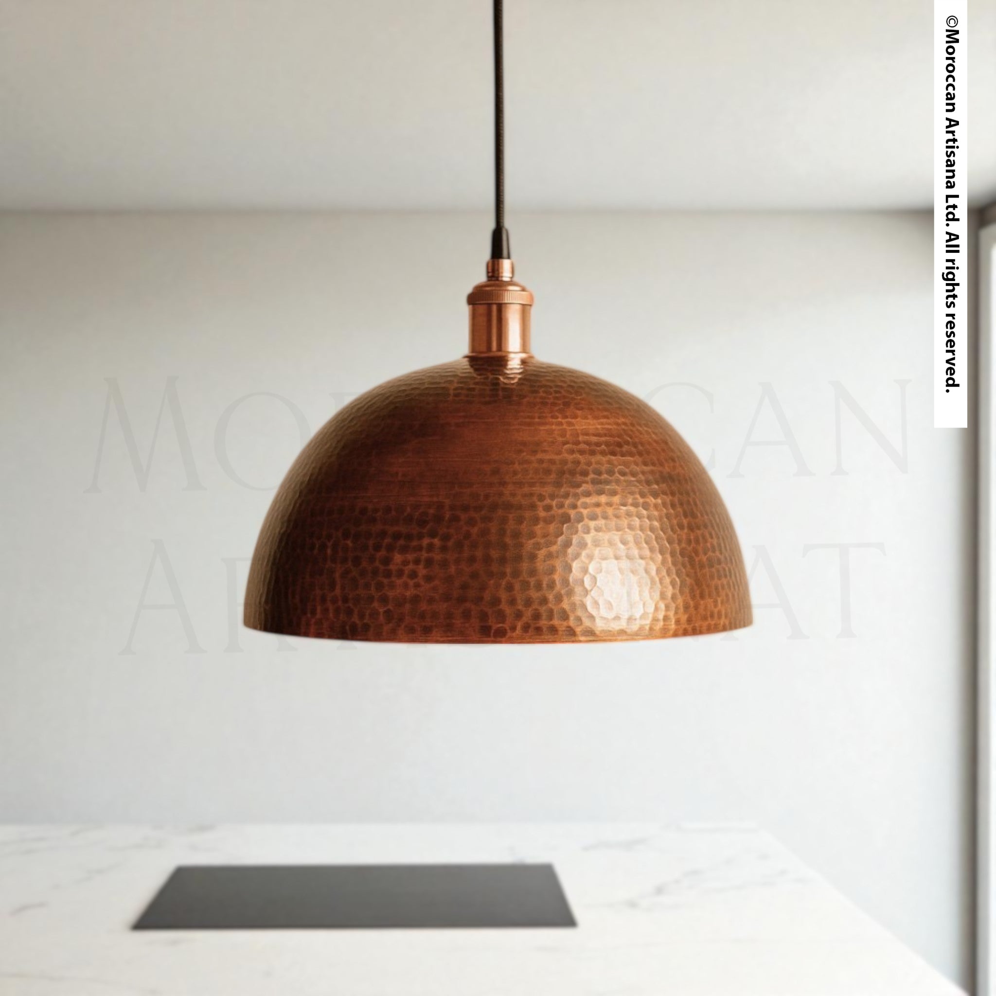 Handcrafted Copper Dome Pendant Light – Moroccan Hammered Ceiling Lamp
