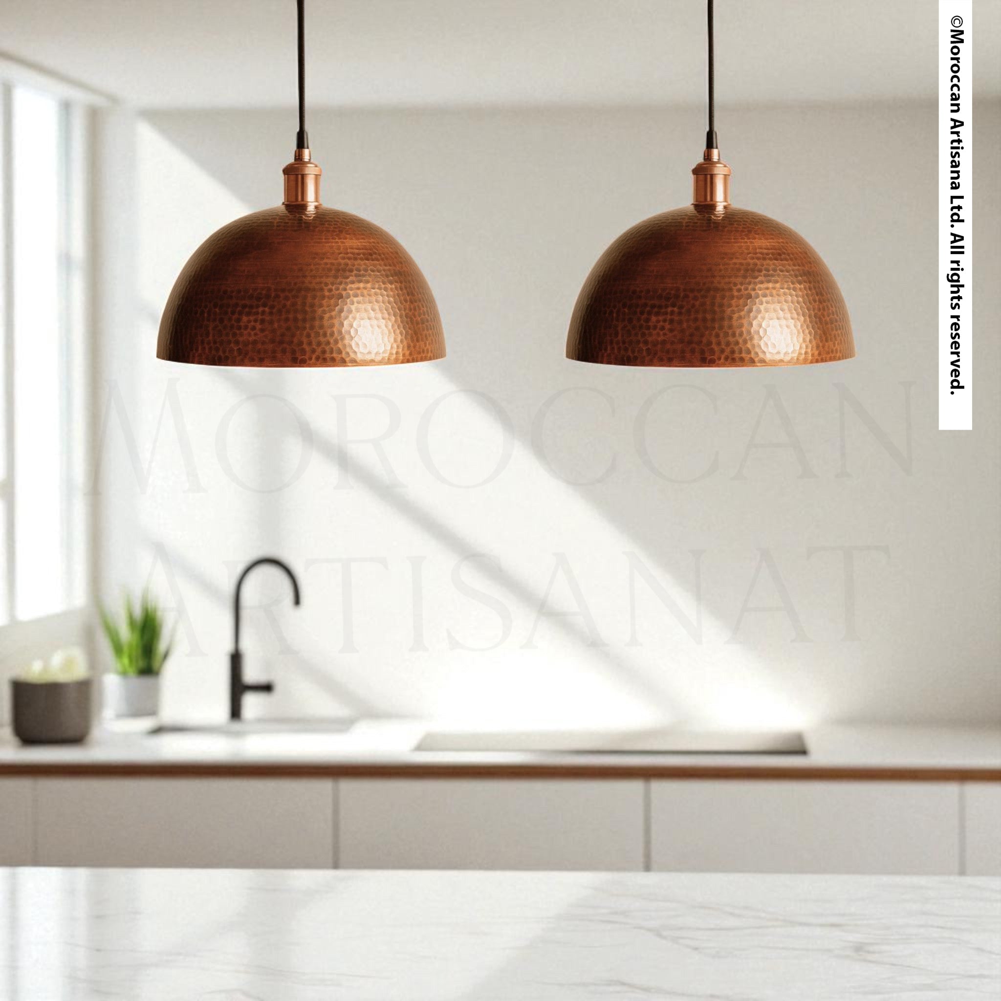 Handcrafted Copper Dome Pendant Light – Moroccan Hammered Ceiling Lamp
