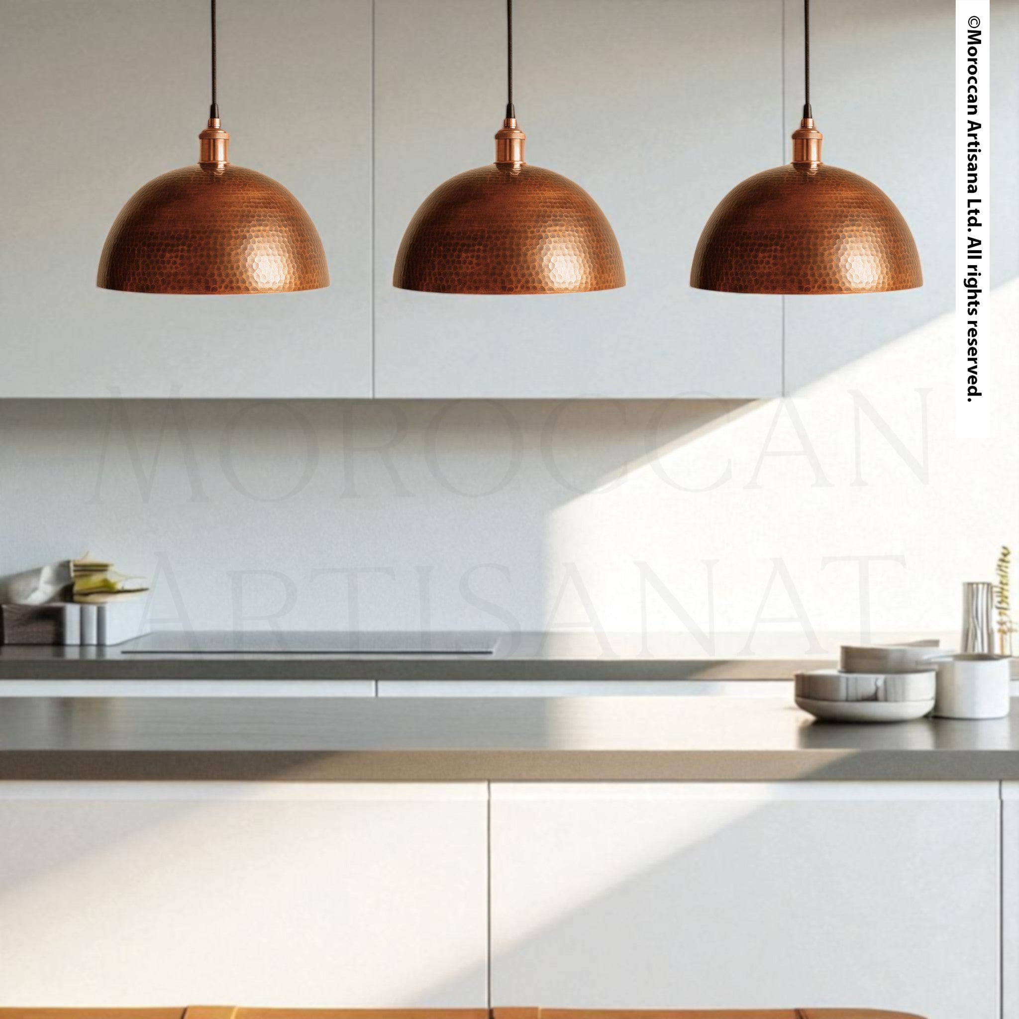 Handcrafted Copper Dome Pendant Light – Moroccan Hammered Ceiling Lamp