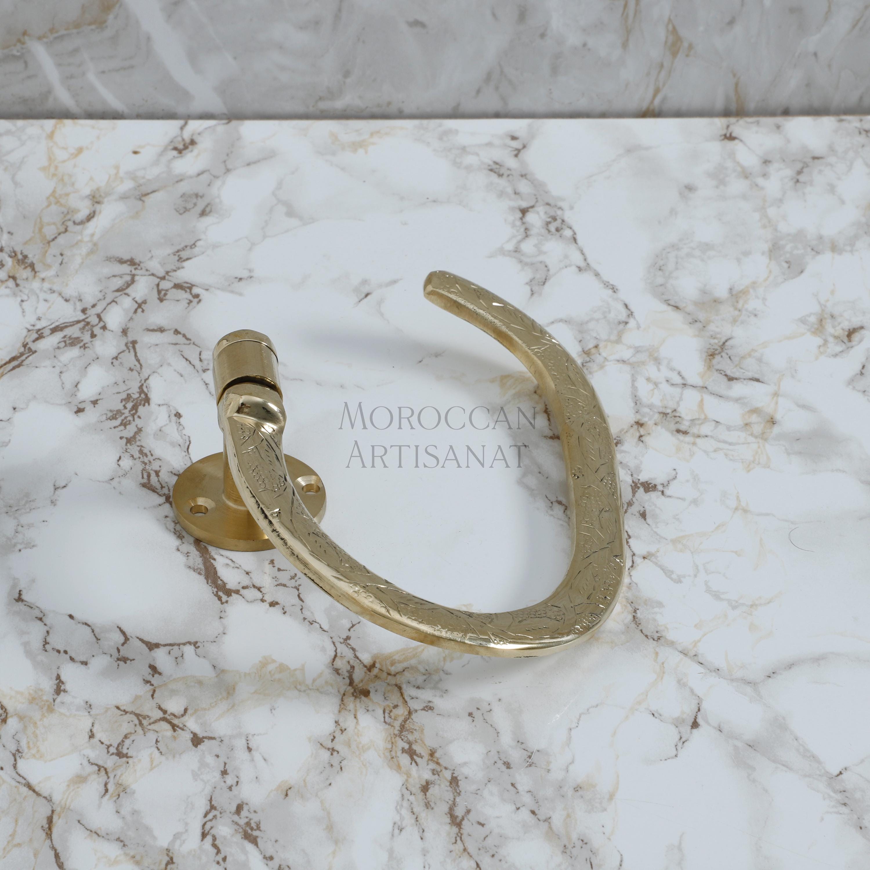 Handmade Brass Towel Holder – Moroccan Engraved Wall-Mounted Ring