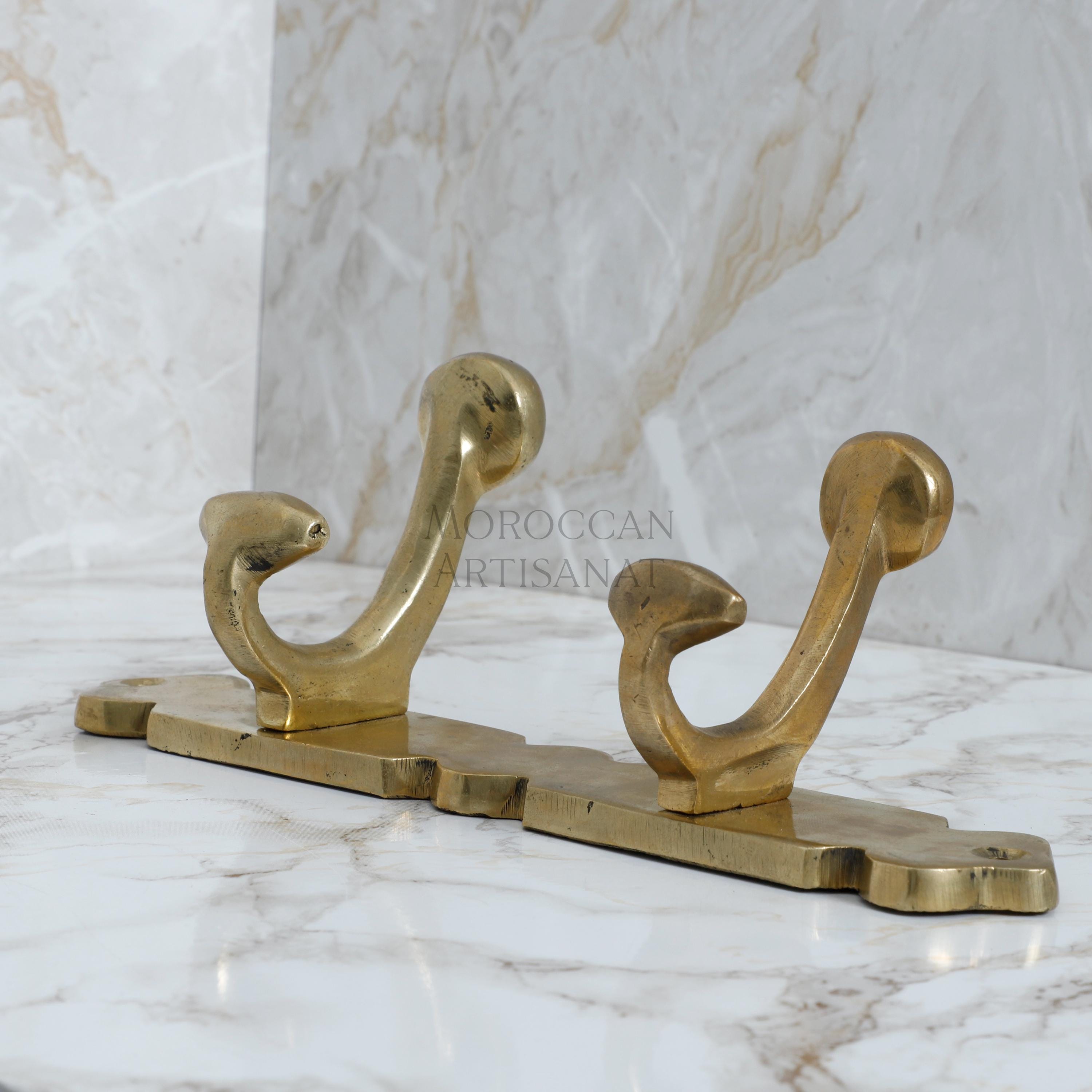 Handmade Brass Double Towel Hook – Rustic Wall-Mounted Organizer