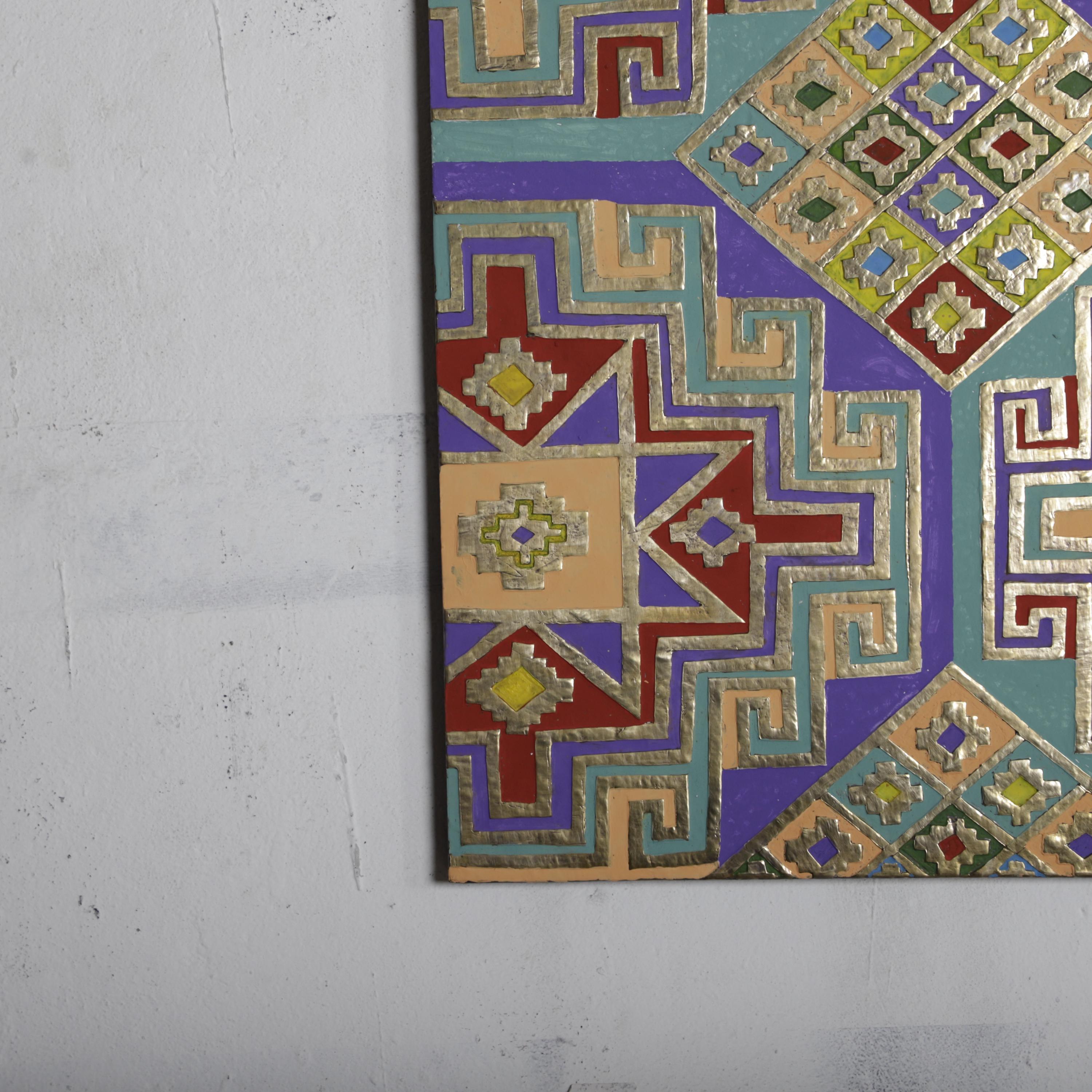 Handmade Moroccan Colorful Wall Art – Brass & Enamel Panel