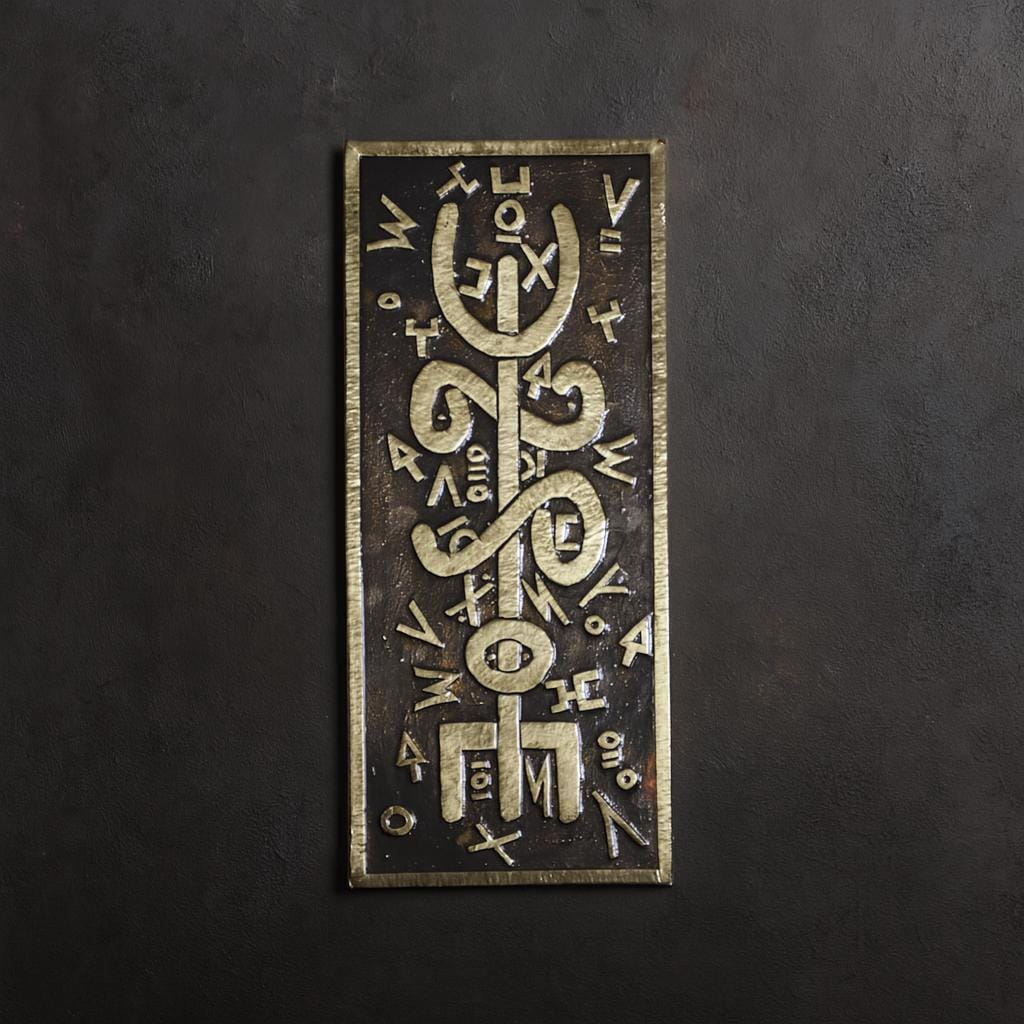 Abstract Brass Wall Art – Tribal Symbolic Design