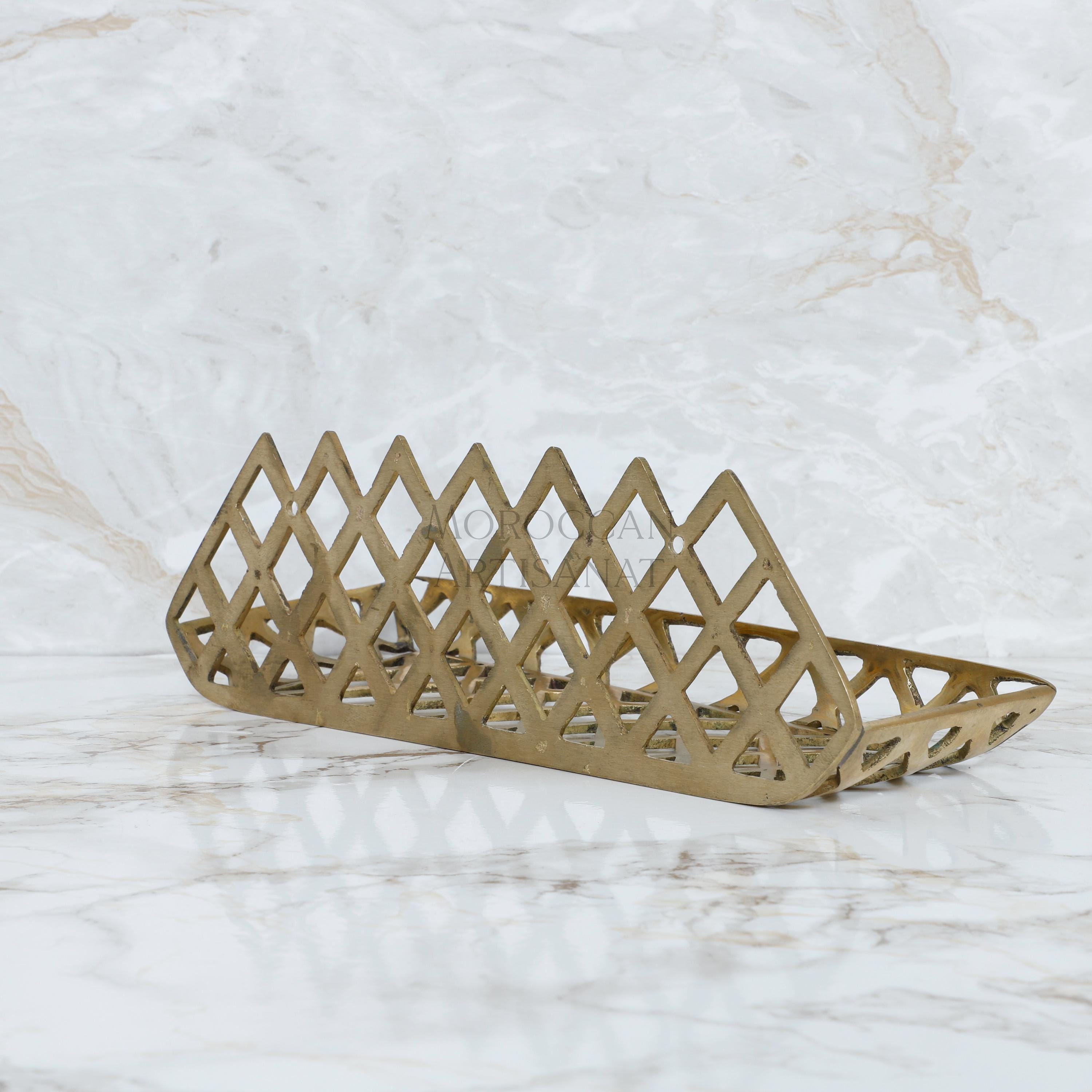 Handcrafted Brass Wall Shelf – Moroccan Lattice Design