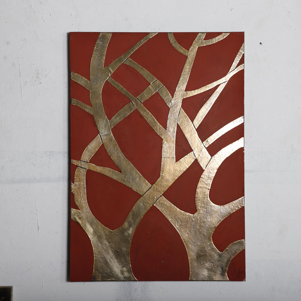 Abstract Branch Brass Wall Art – Handmade Terracotta Panel