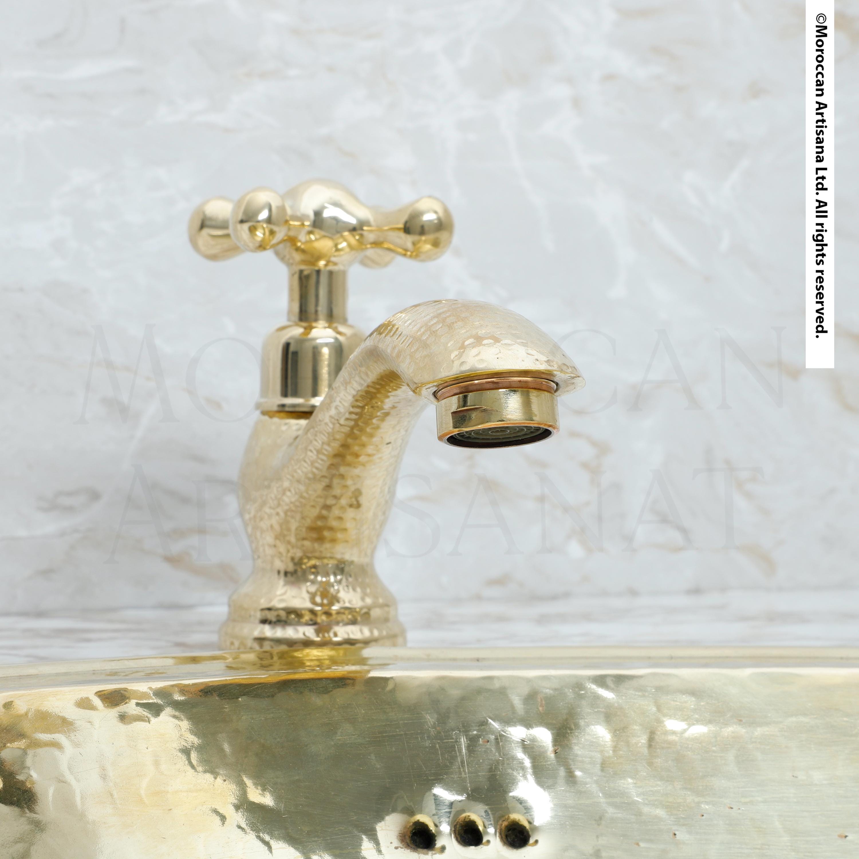 Handcrafted Bathroom Brass Faucet – Hammered Unlacquered Design