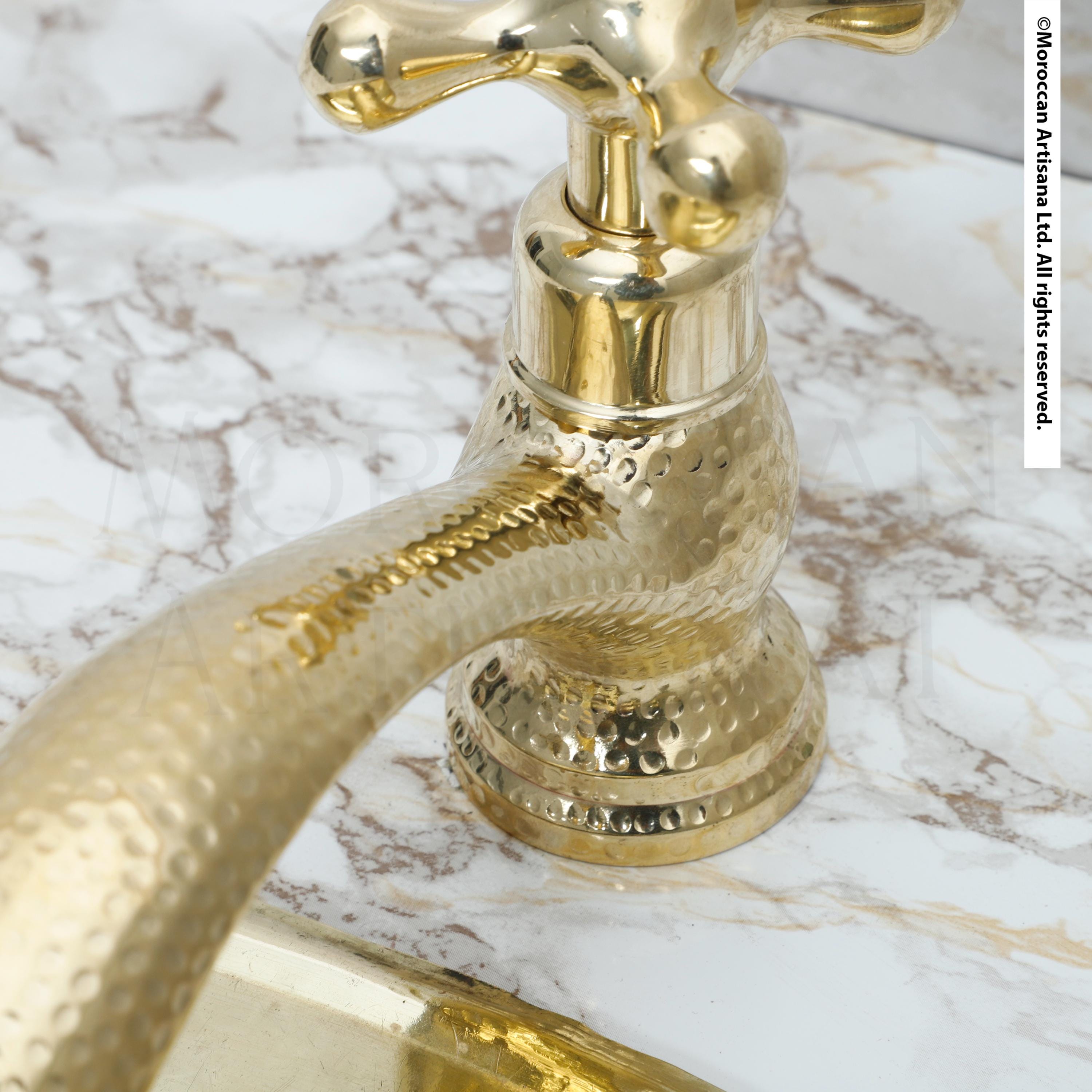 Handcrafted Bathroom Brass Faucet – Hammered Unlacquered Design